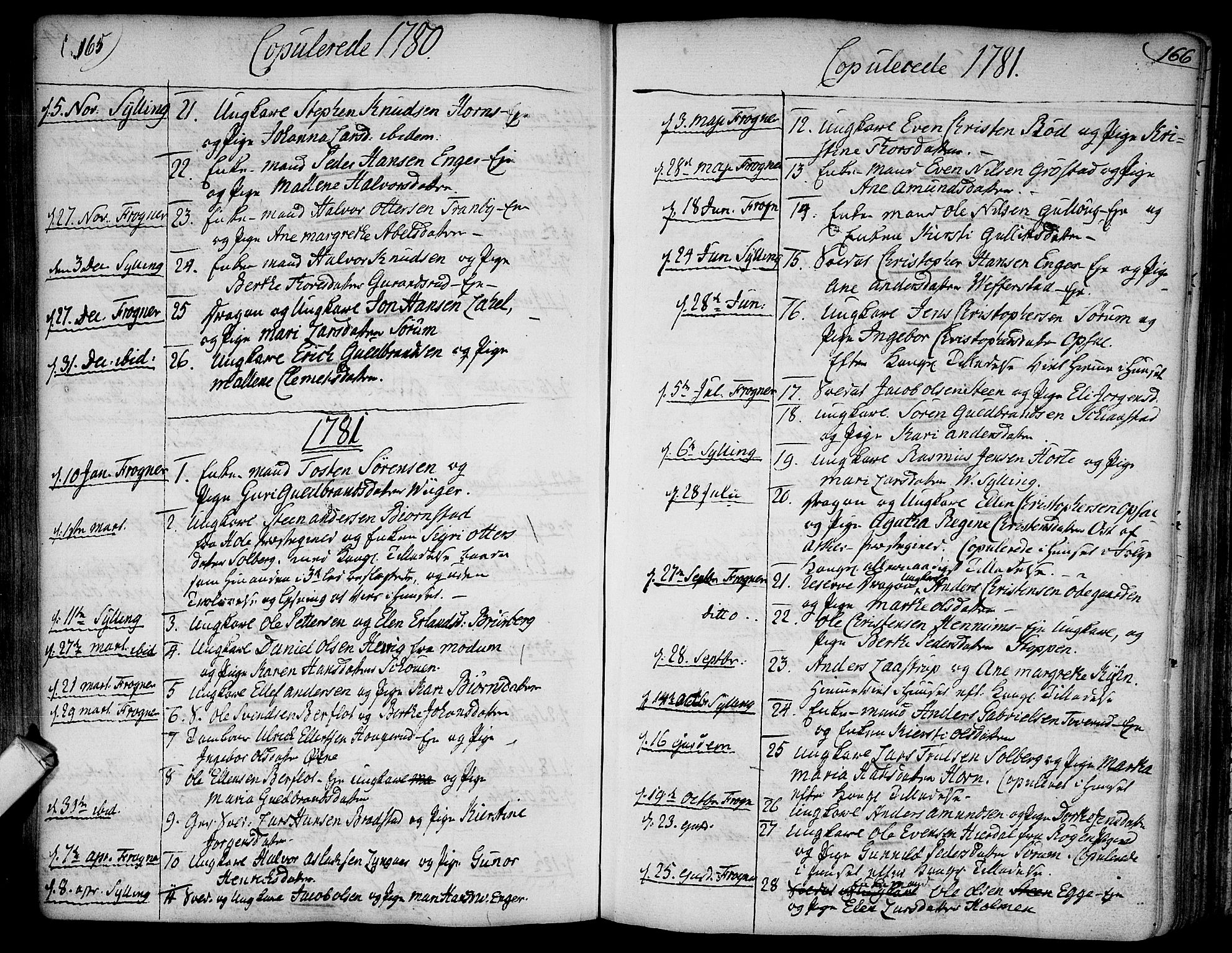 Lier kirkebøker, SAKO/A-230/F/Fa/L0006: Parish register (official) no. I 6, 1777-1794, p. 165-166