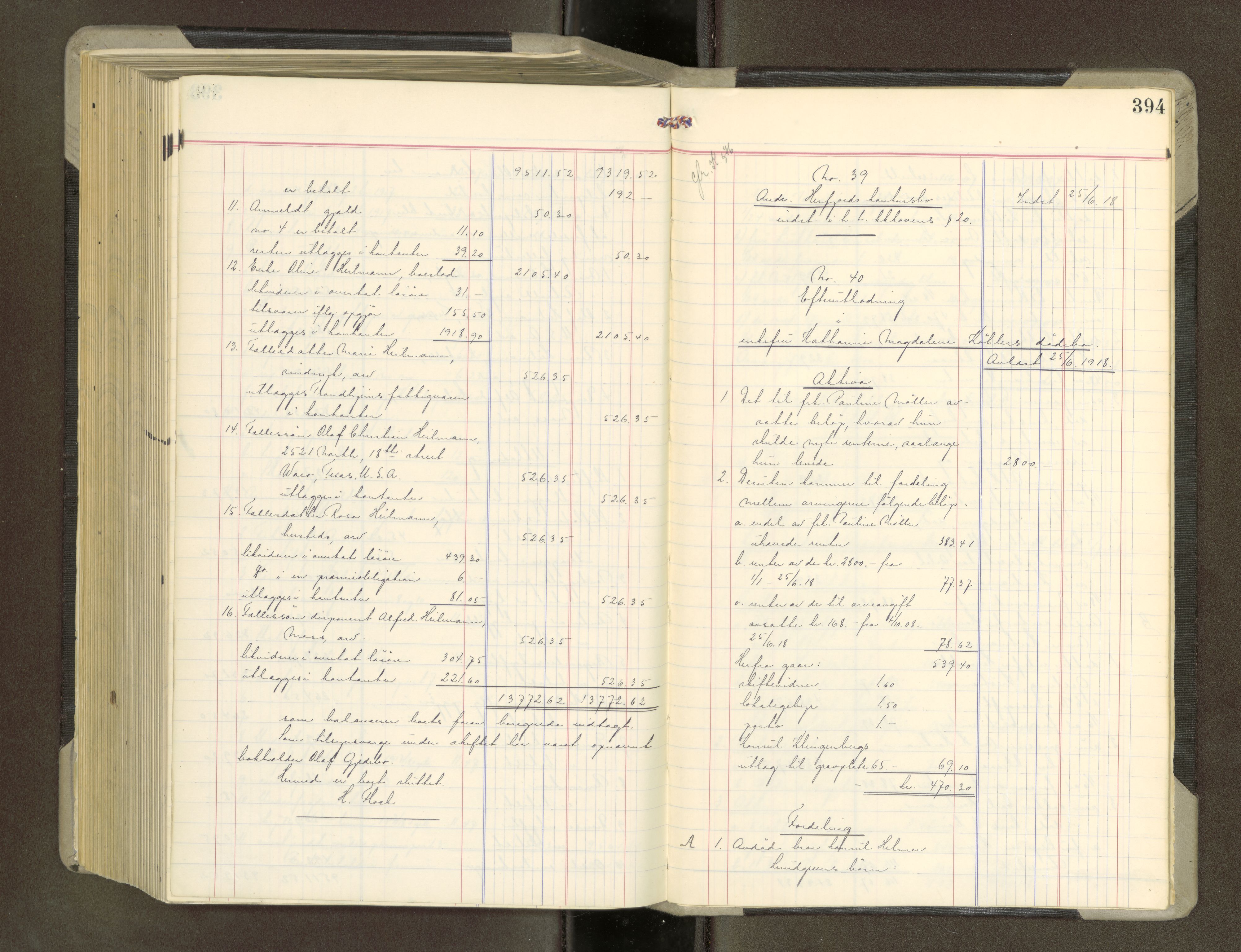 Trondheim byfogd, AV/SAT-A-0003/1/3/3A/L0042: Skifteutlodningsprotokoll - 10/2-5/7. (m/ register), 1916-1918, p. 394