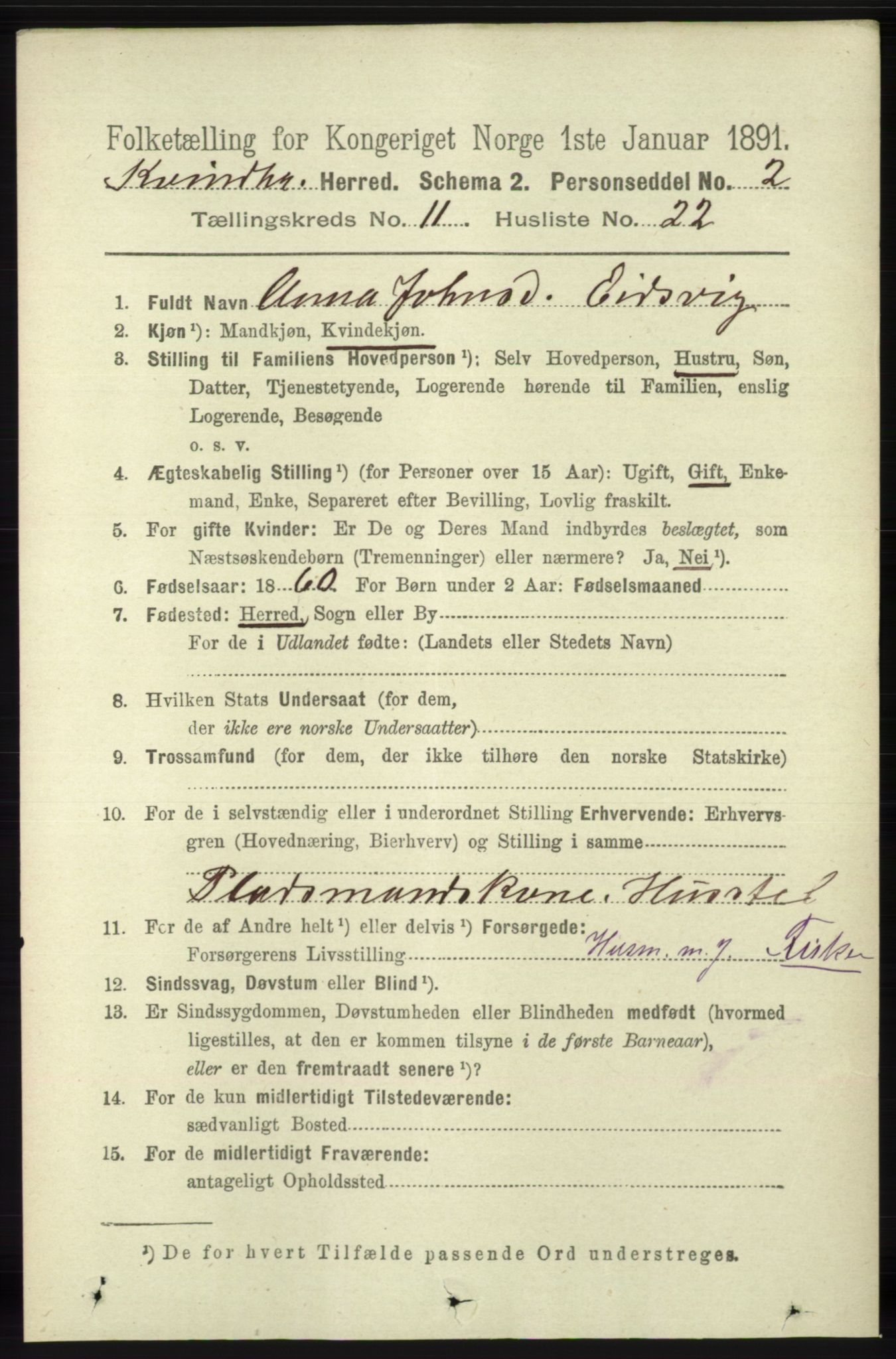 RA, 1891 census for 1224 Kvinnherad, 1891, p. 3913