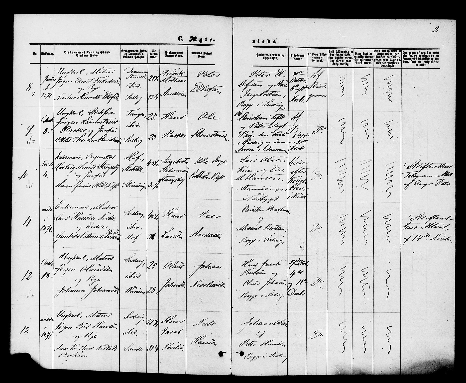 Strømm kirkebøker, AV/SAKO-A-322/F/Fa/L0003: Parish register (official) no. I 3, 1870-1877, p. 2