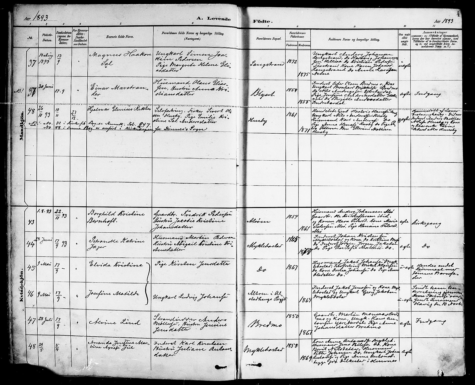 Ministerialprotokoller, klokkerbøker og fødselsregistre - Nordland, AV/SAT-A-1459/838/L0559: Parish register (copy) no. 838C06, 1893-1910, p. 4