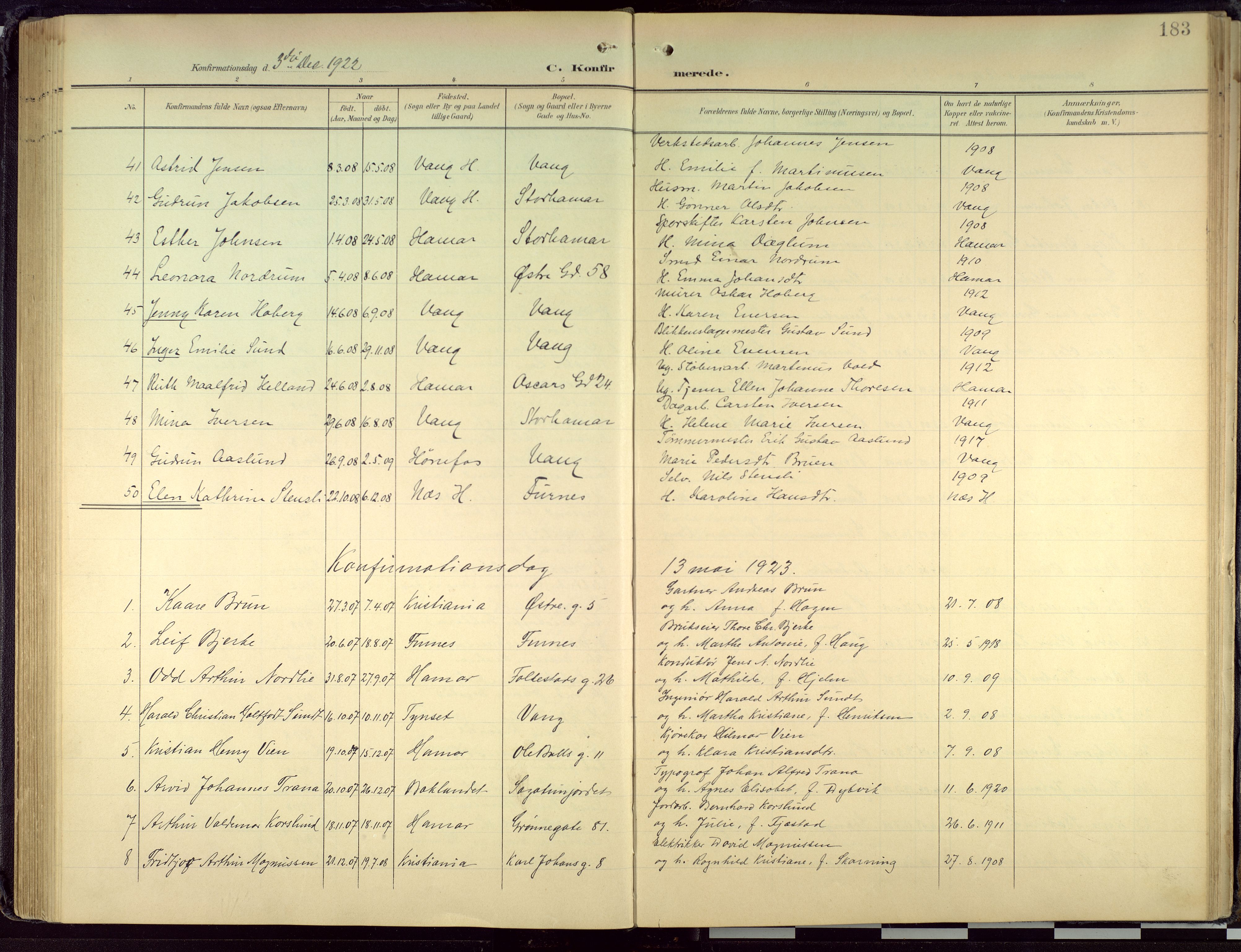 Hamar prestekontor, SAH/DOMPH-002/H/Ha/Haa/L0004: Parish register (official) no. 4, 1899-1973, p. 183