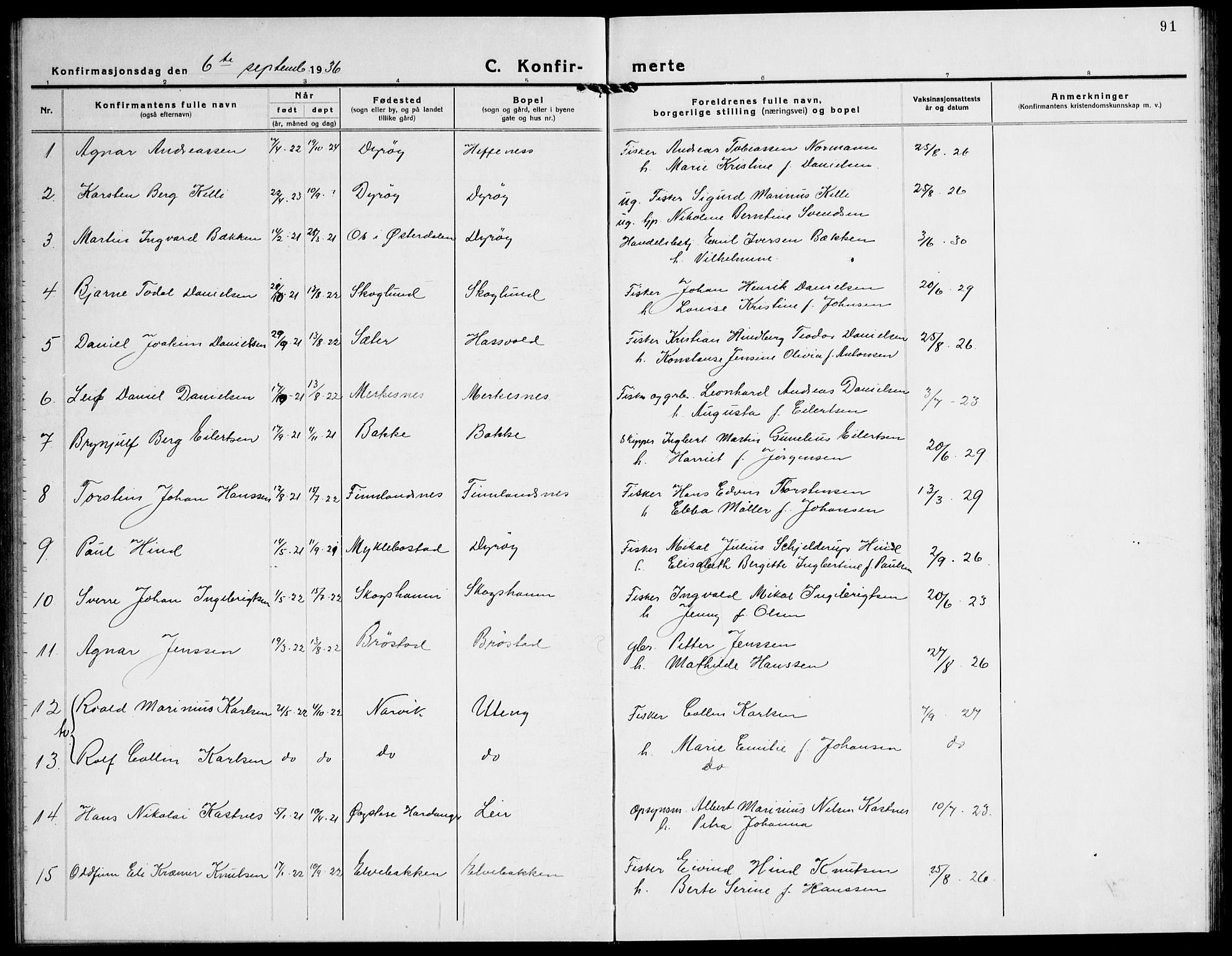 Tranøy sokneprestkontor, SATØ/S-1313/I/Ia/Iab/L0016klokker: Parish register (copy) no. 16, 1930-1945, p. 91