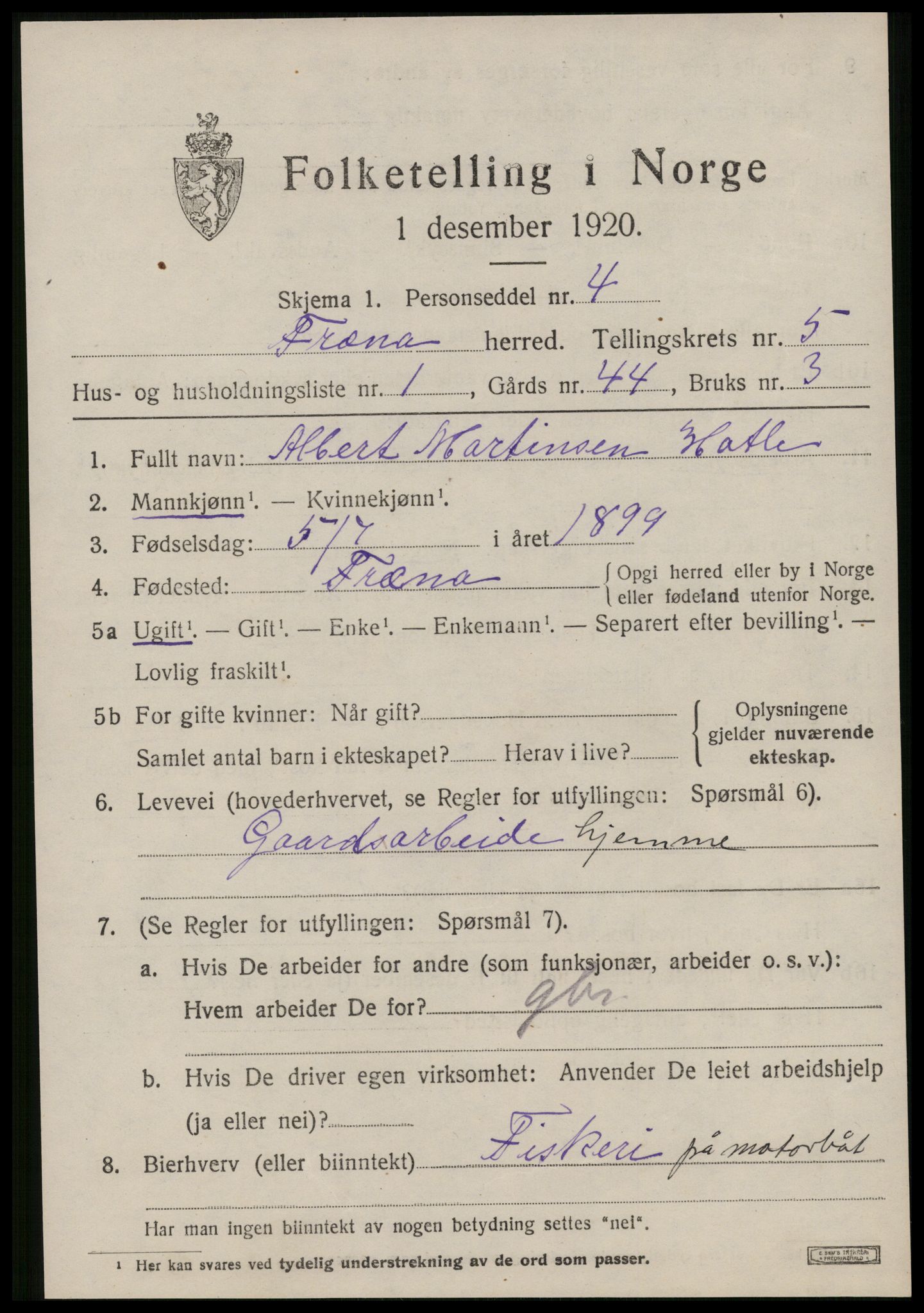 SAT, 1920 census for Fræna, 1920, p. 3549