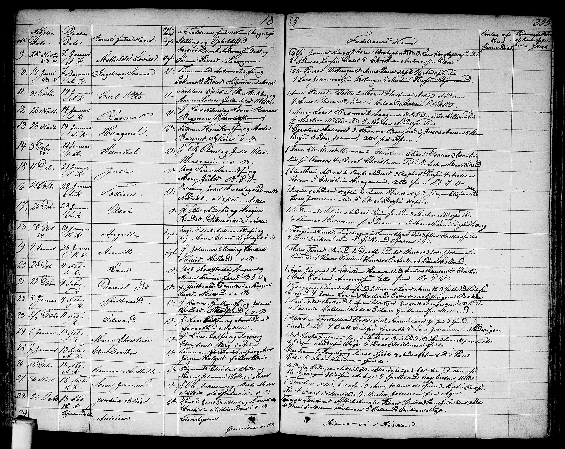 Asker prestekontor Kirkebøker, SAO/A-10256a/F/Fa/L0007: Parish register (official) no. I 7, 1825-1864, p. 355