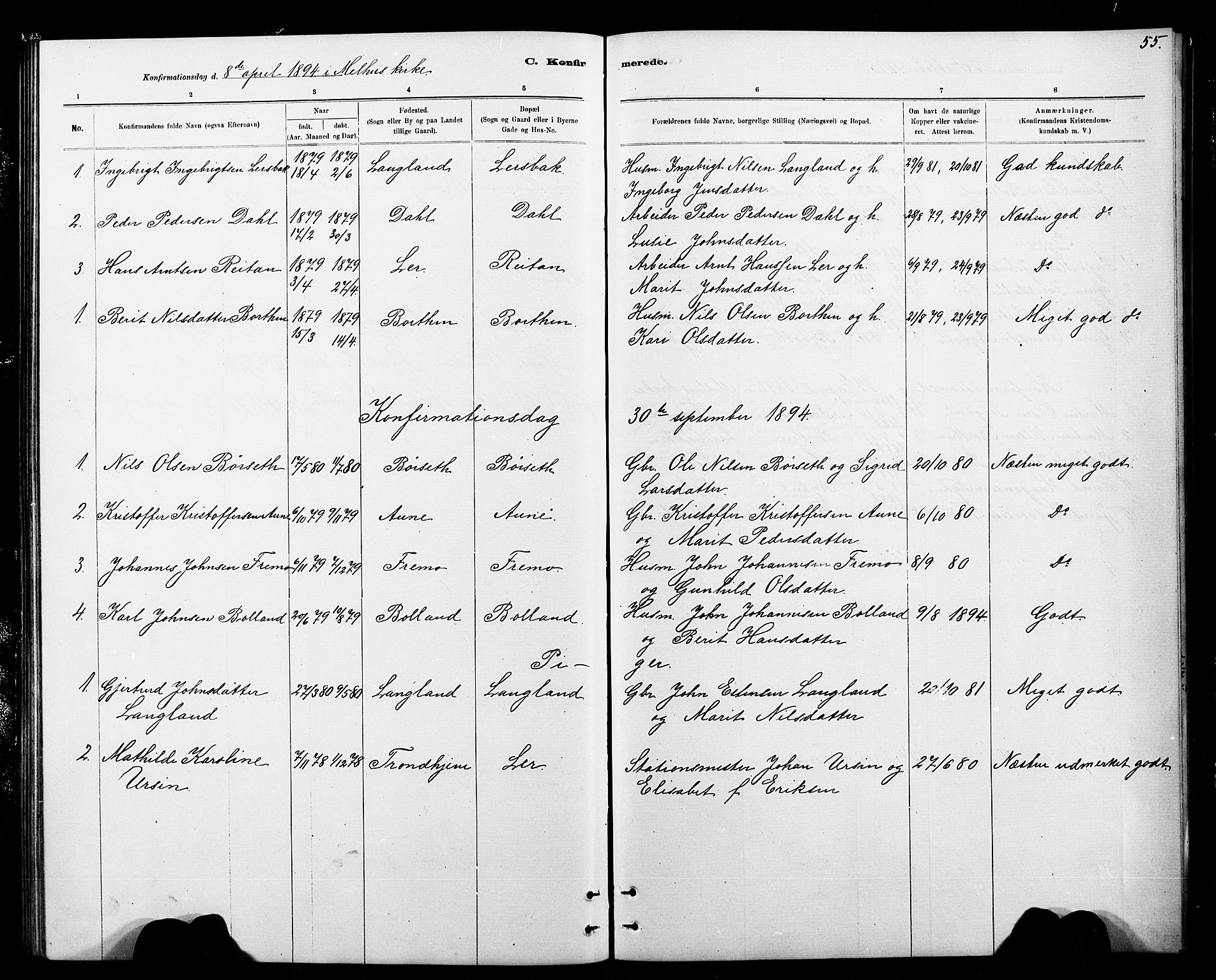 Ministerialprotokoller, klokkerbøker og fødselsregistre - Sør-Trøndelag, SAT/A-1456/693/L1123: Parish register (copy) no. 693C04, 1887-1910, p. 55