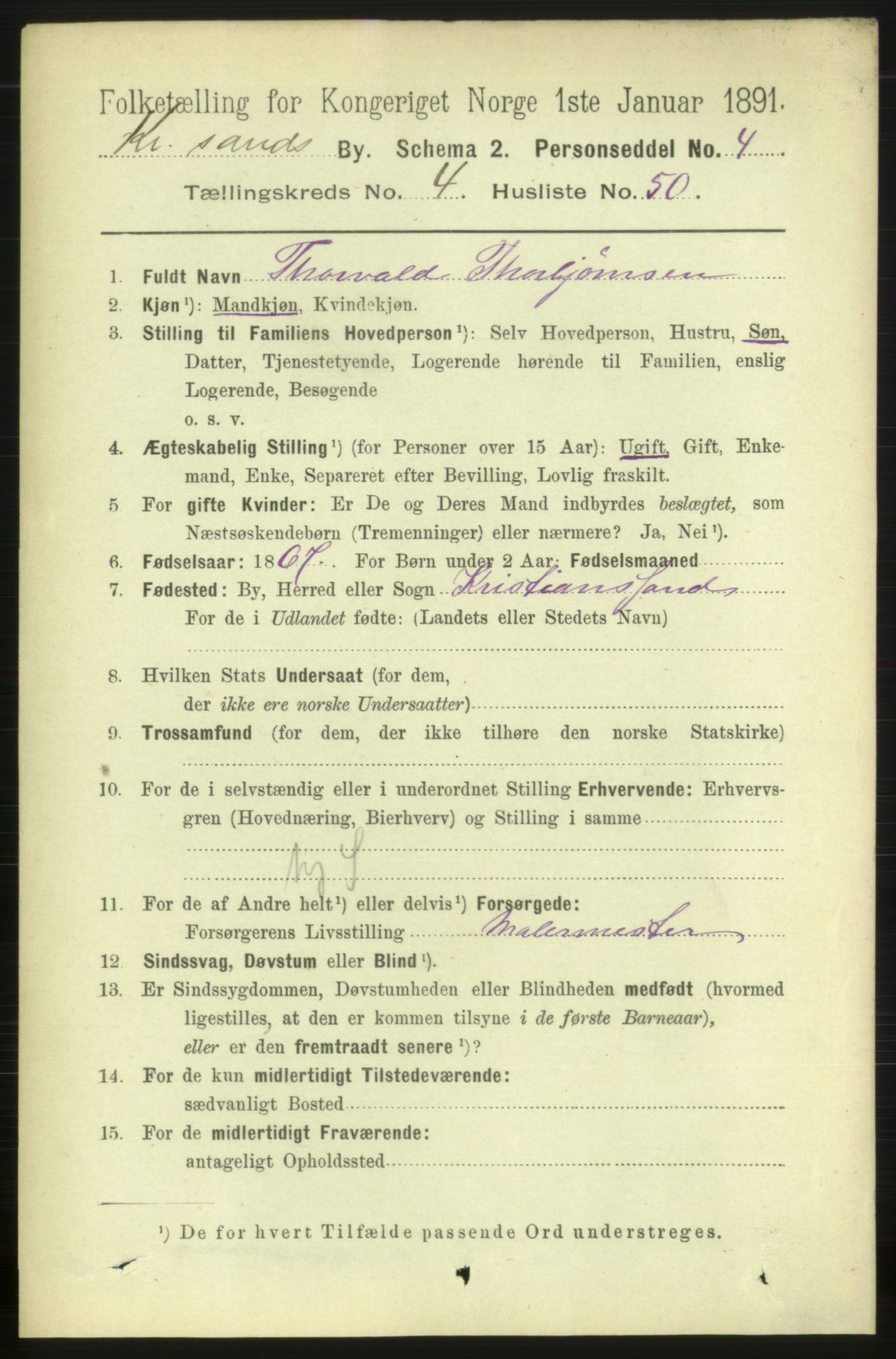 RA, 1891 census for 1001 Kristiansand, 1891, p. 3987