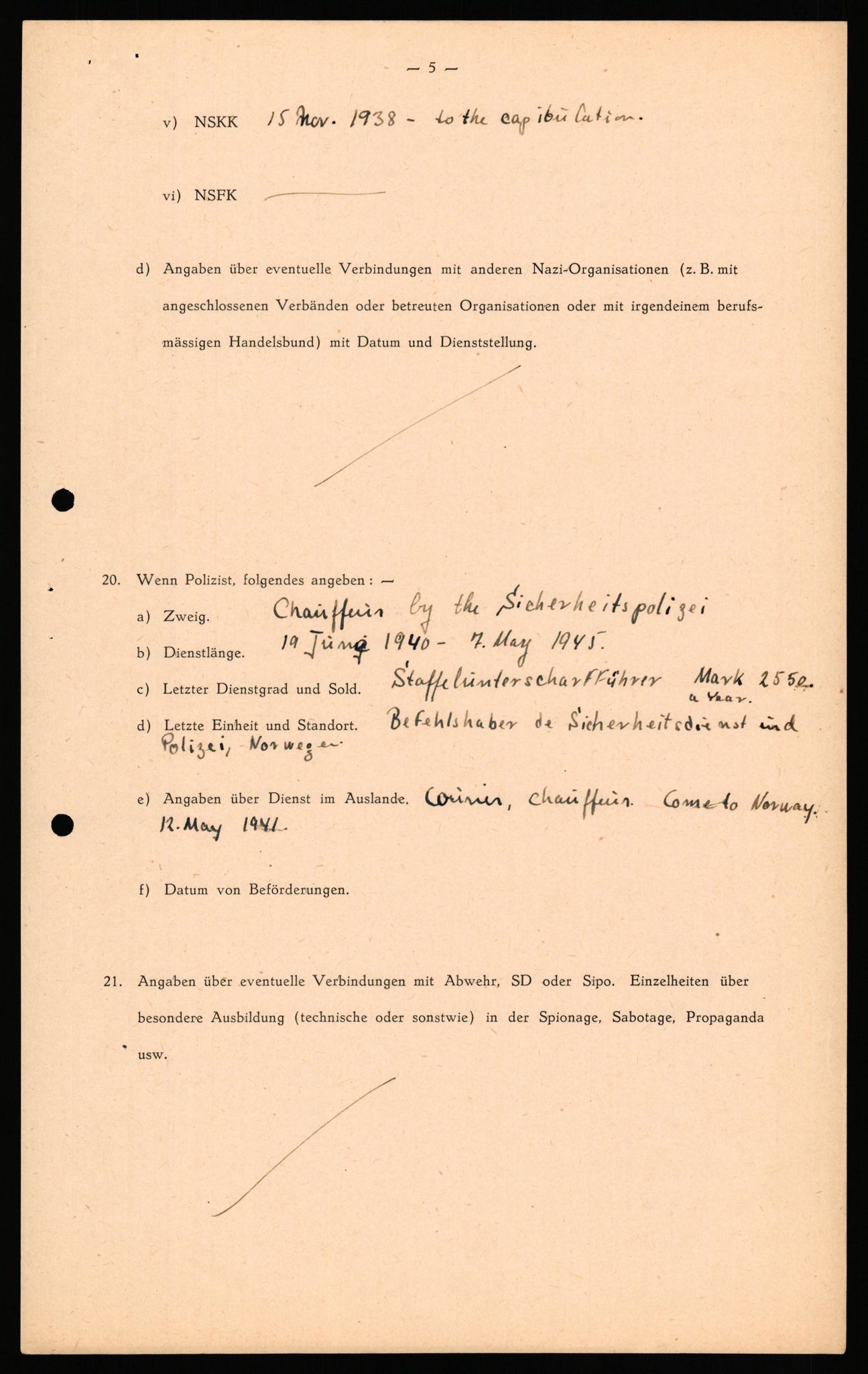 Forsvaret, Forsvarets overkommando II, RA/RAFA-3915/D/Db/L0041: CI Questionaires.  Diverse nasjonaliteter., 1945-1946, p. 530
