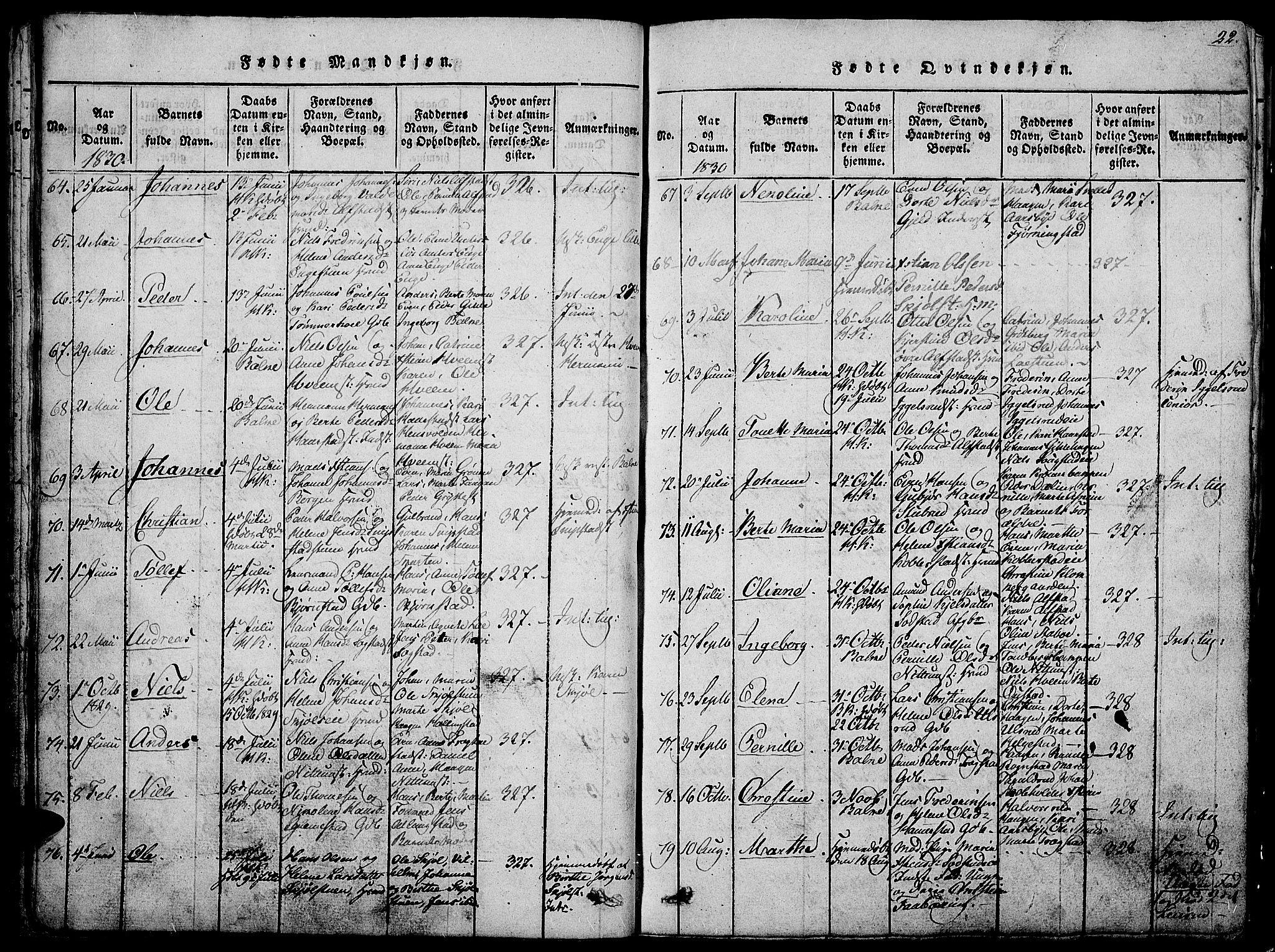 Østre Toten prestekontor, SAH/PREST-104/H/Ha/Hab/L0001: Parish register (copy) no. 1, 1827-1839, p. 22