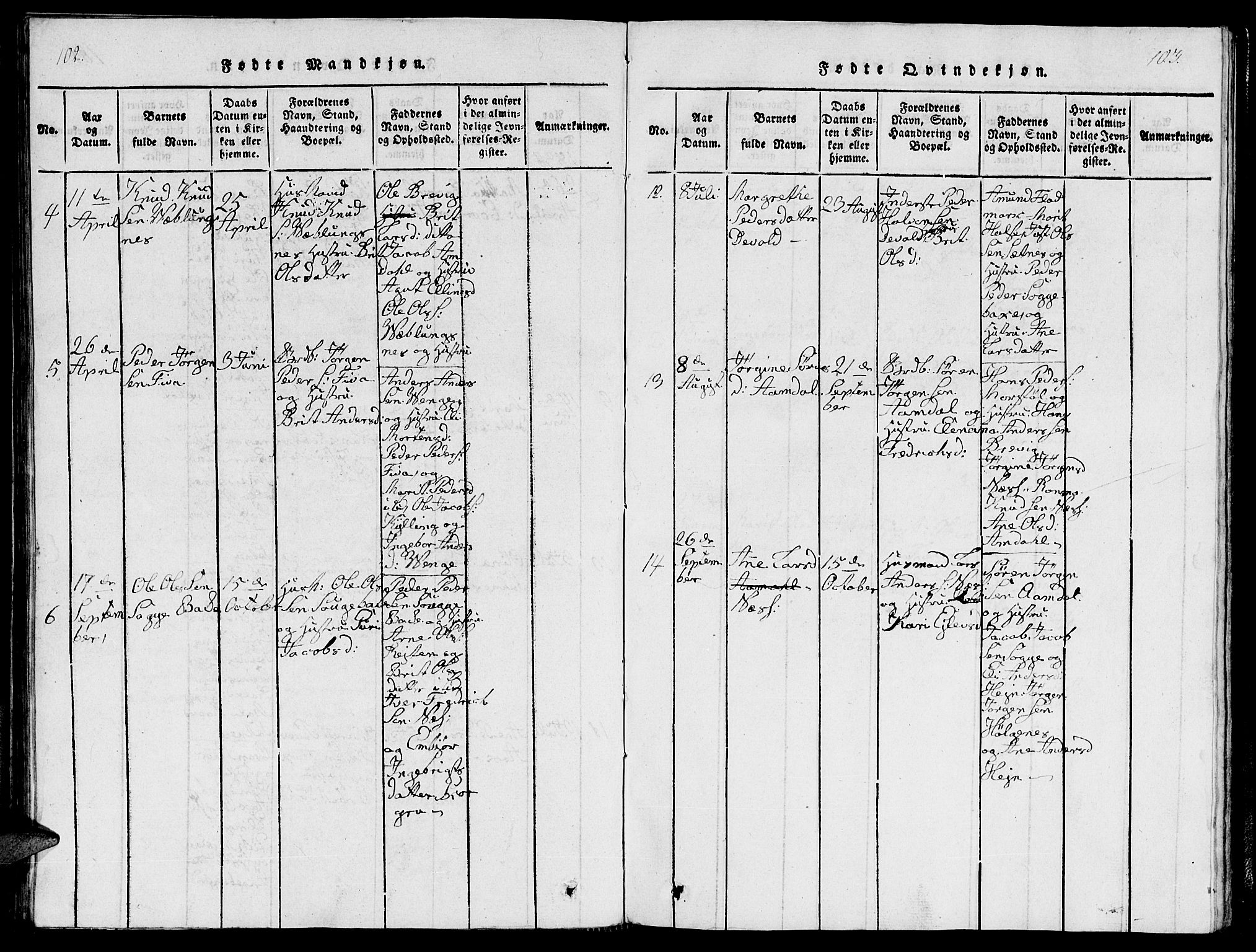 Ministerialprotokoller, klokkerbøker og fødselsregistre - Møre og Romsdal, AV/SAT-A-1454/544/L0579: Parish register (copy) no. 544C01, 1818-1836, p. 102-103