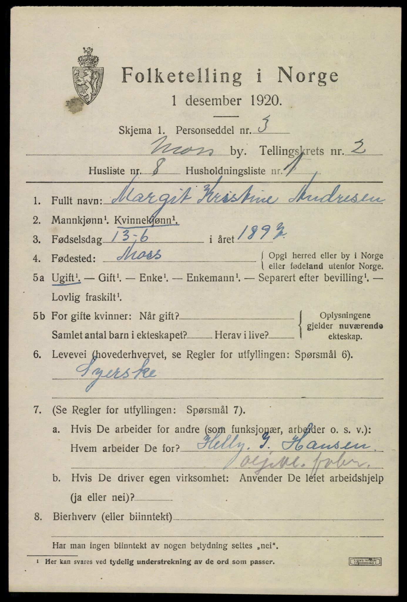 SAO, 1920 census for Moss, 1920, p. 8611