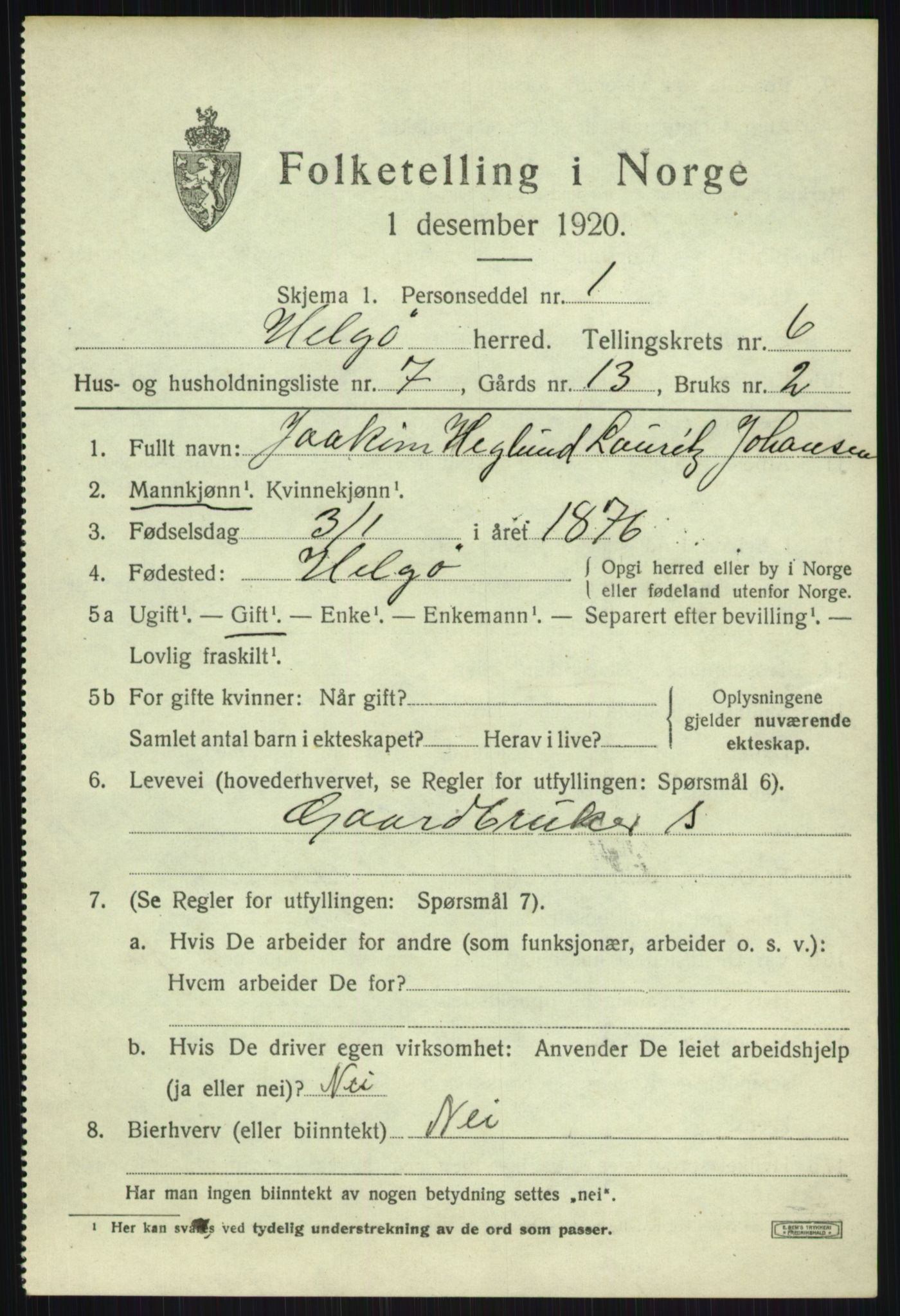 SATØ, 1920 census for Helgøy, 1920, p. 2330