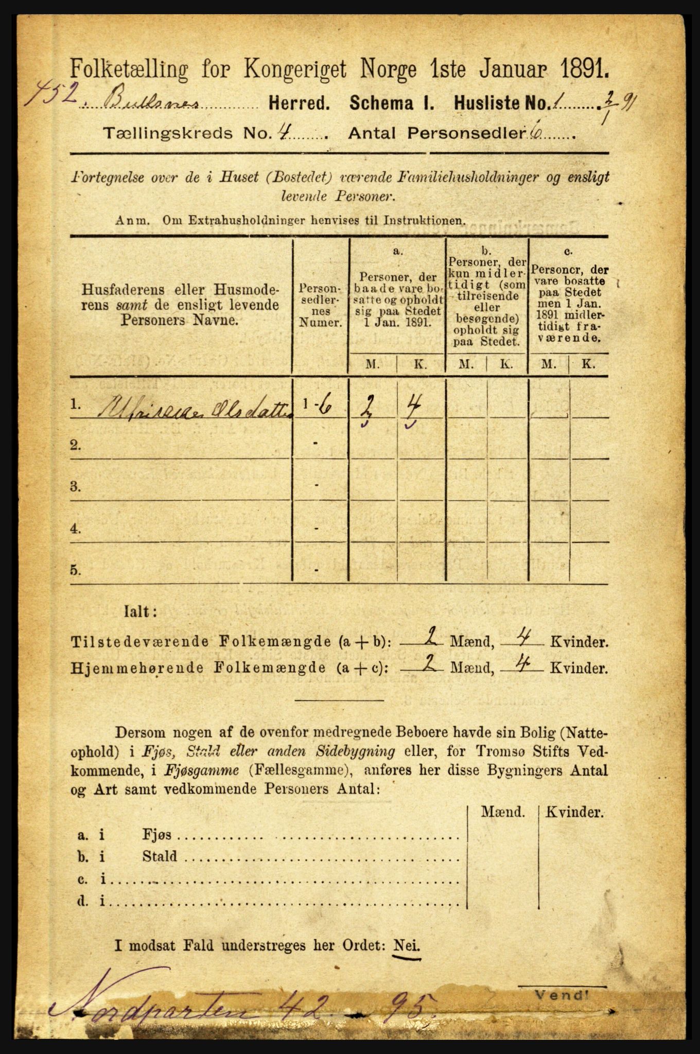 RA, 1891 census for 1860 Buksnes, 1891, p. 2901