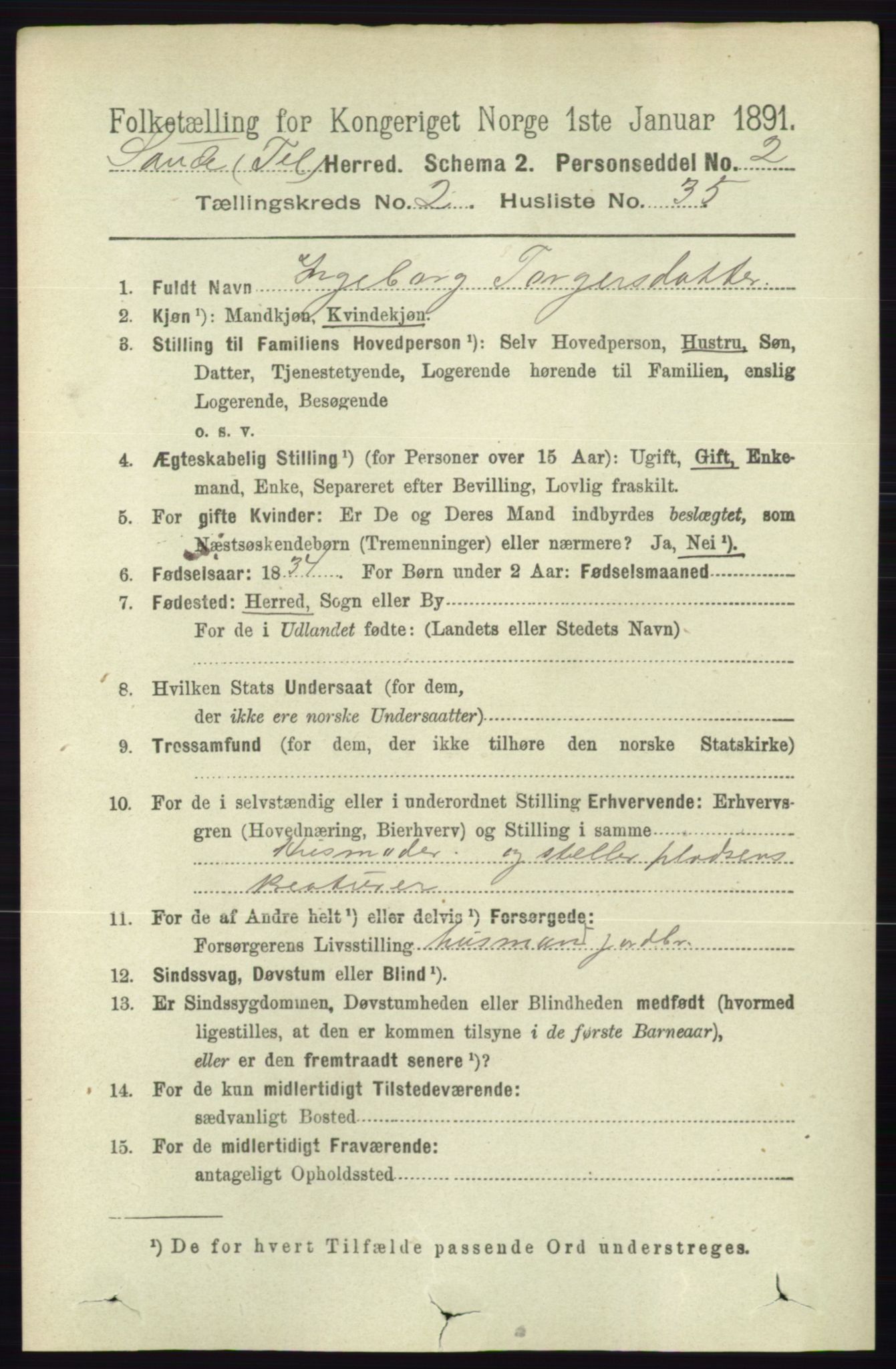 RA, 1891 census for 0822 Sauherad, 1891, p. 603