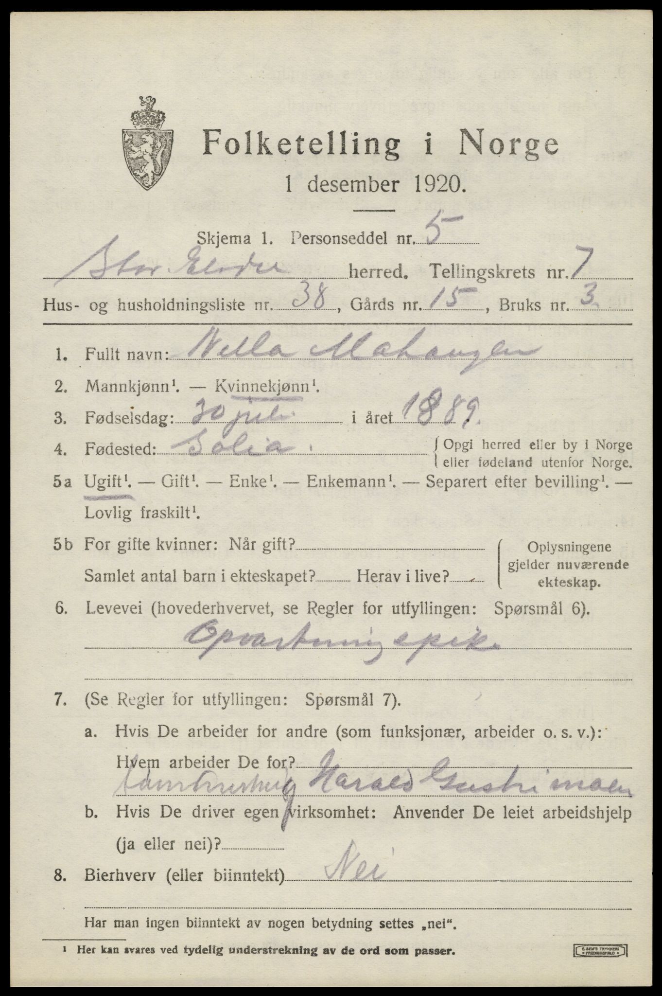 SAH, 1920 census for Stor-Elvdal, 1920, p. 6232