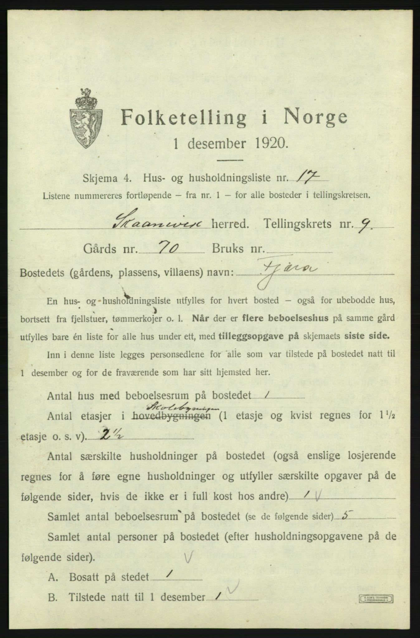 SAB, 1920 census for Skånevik, 1920, p. 1153