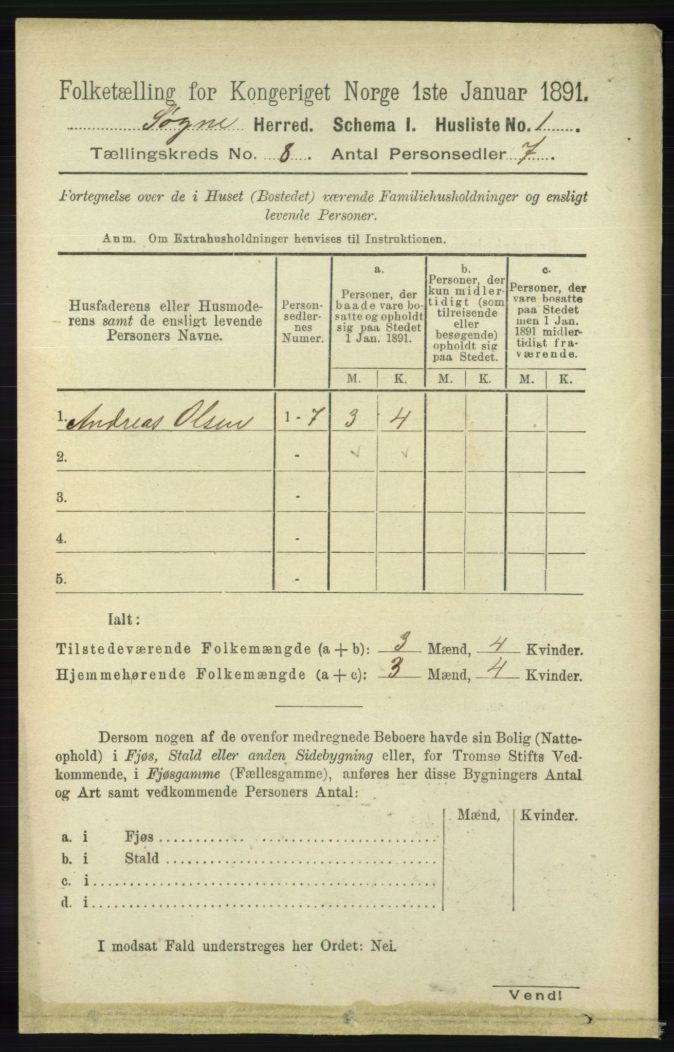 RA, 1891 census for 1018 Søgne, 1891, p. 2168