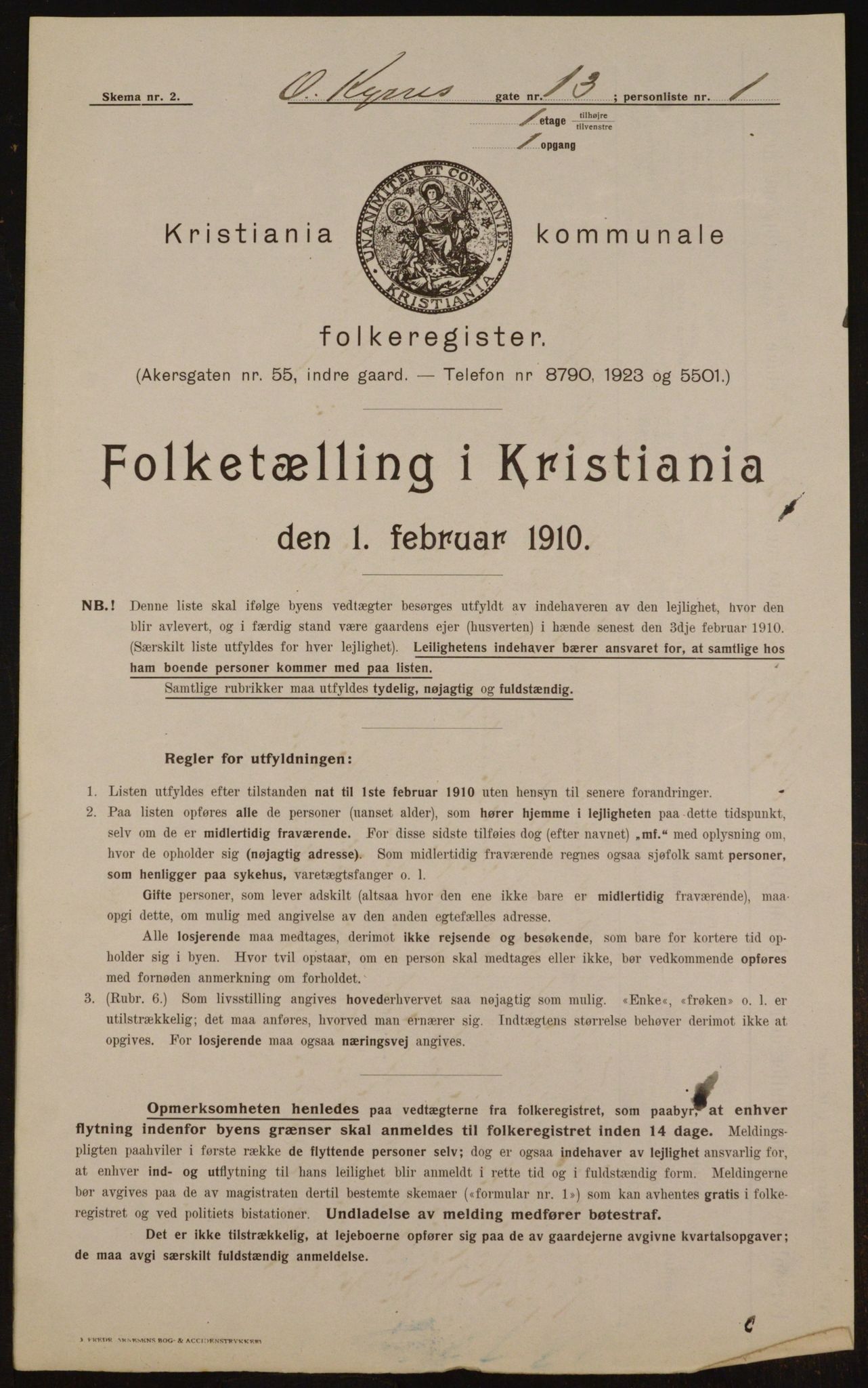 OBA, Municipal Census 1910 for Kristiania, 1910, p. 72673