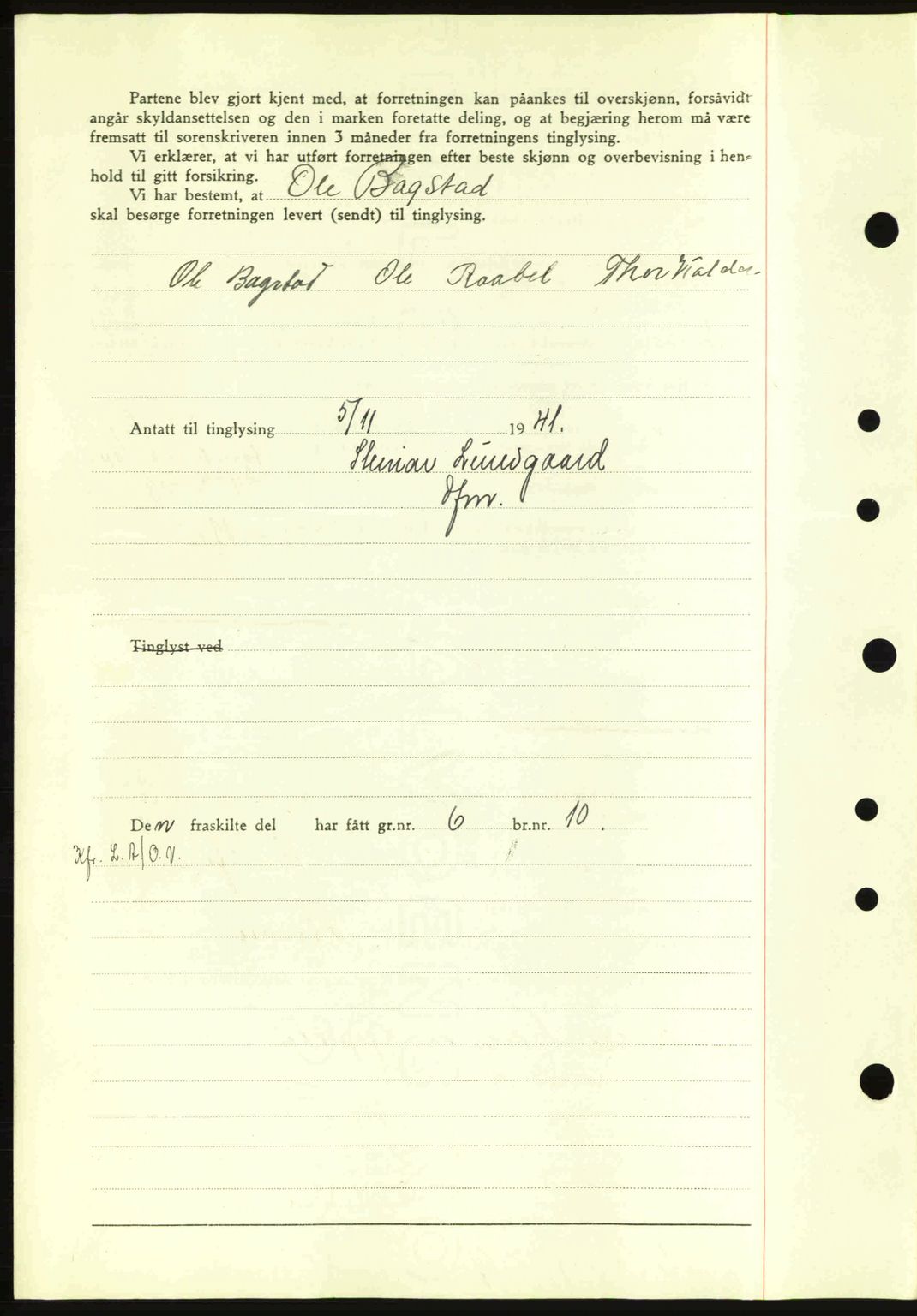 Sør-Gudbrandsdal tingrett, SAH/TING-004/H/Hb/Hbd/L0009: Mortgage book no. A9, 1941-1941, Diary no: : 1907/1941