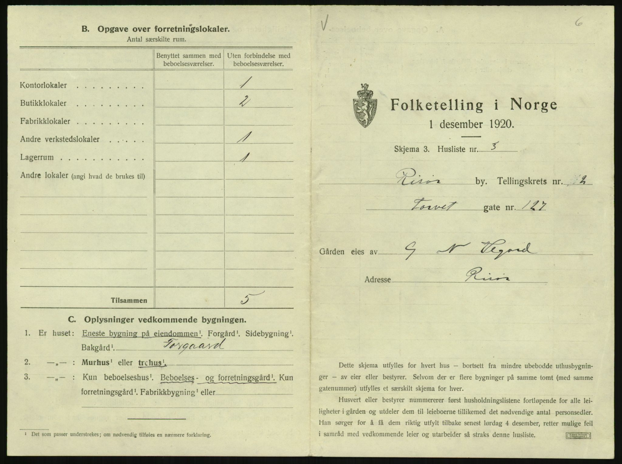 SAK, 1920 census for Risør, 1920, p. 519