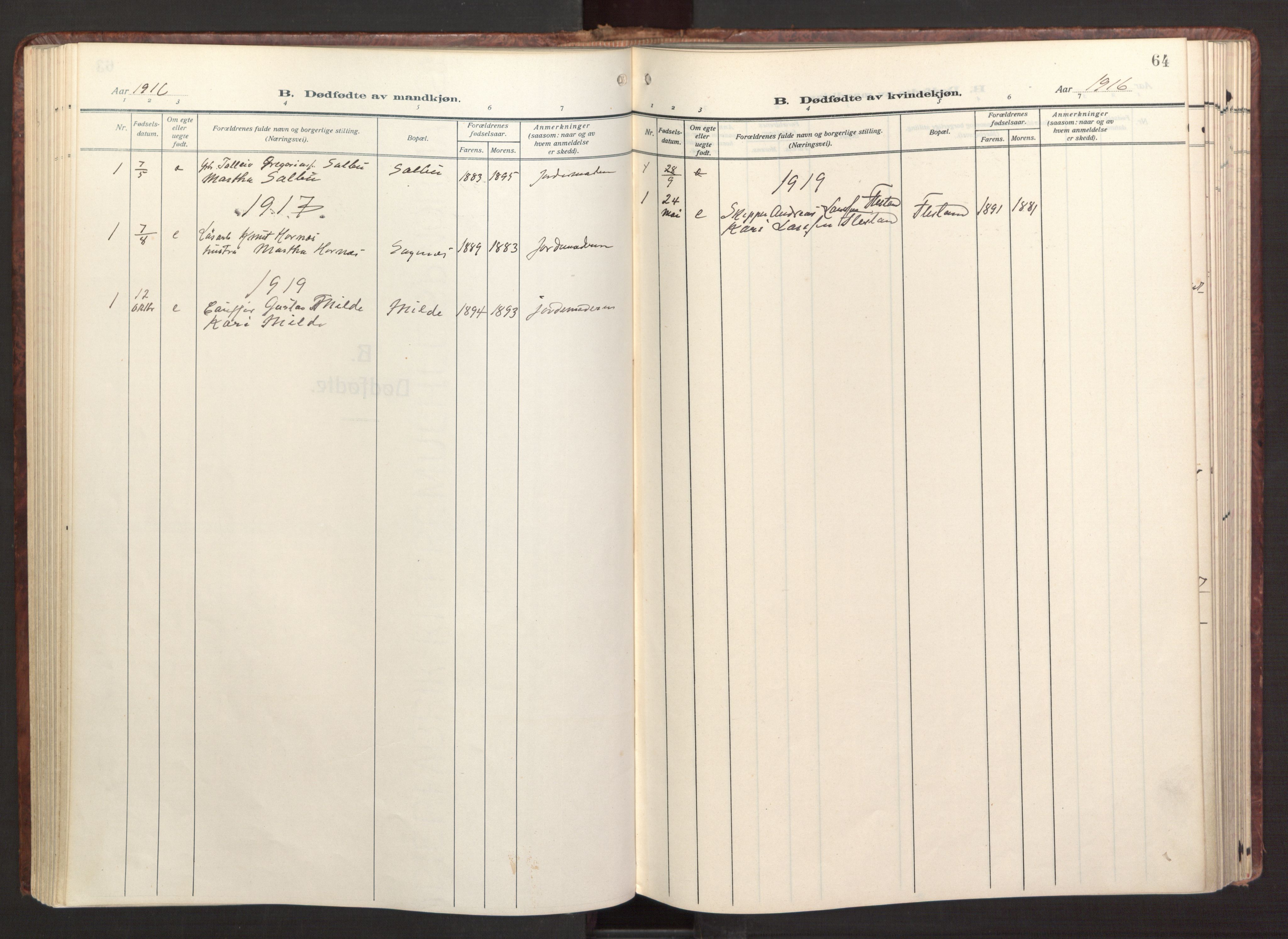Fana Sokneprestembete, SAB/A-75101/H/Haa/Haab/L0005: Parish register (official) no. B 5, 1915-1923, p. 64