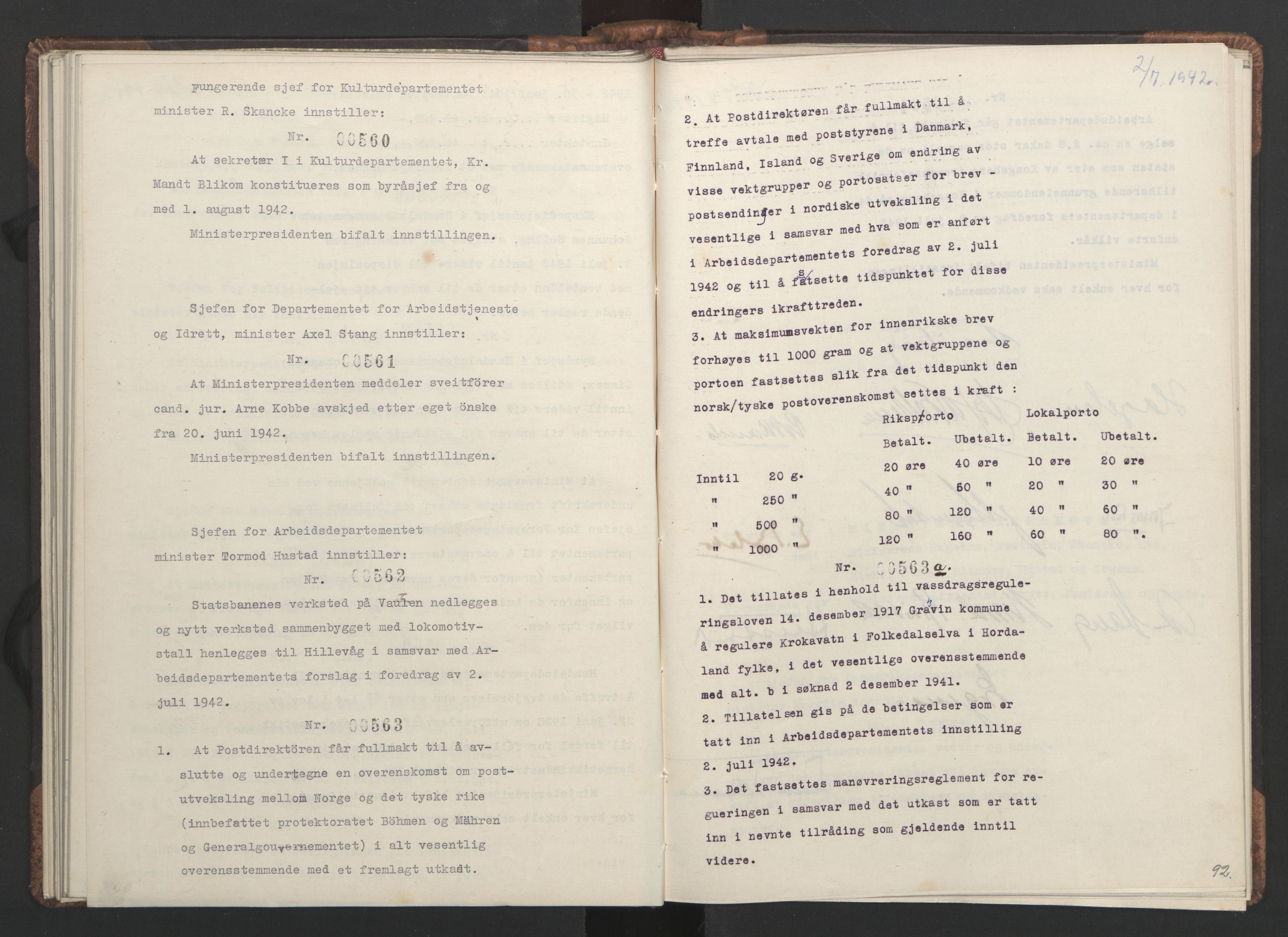 NS-administrasjonen 1940-1945 (Statsrådsekretariatet, de kommisariske statsråder mm), AV/RA-S-4279/D/Da/L0001: Beslutninger og tillegg (1-952 og 1-32), 1942, p. 95