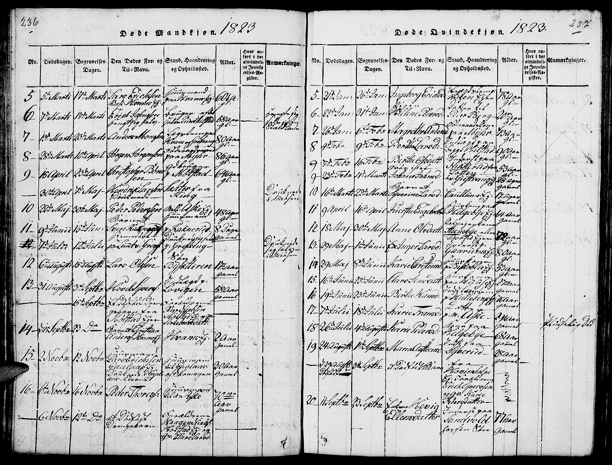 Nes prestekontor, Hedmark, AV/SAH-PREST-020/L/La/L0003: Parish register (copy) no. 3, 1814-1831, p. 236-237