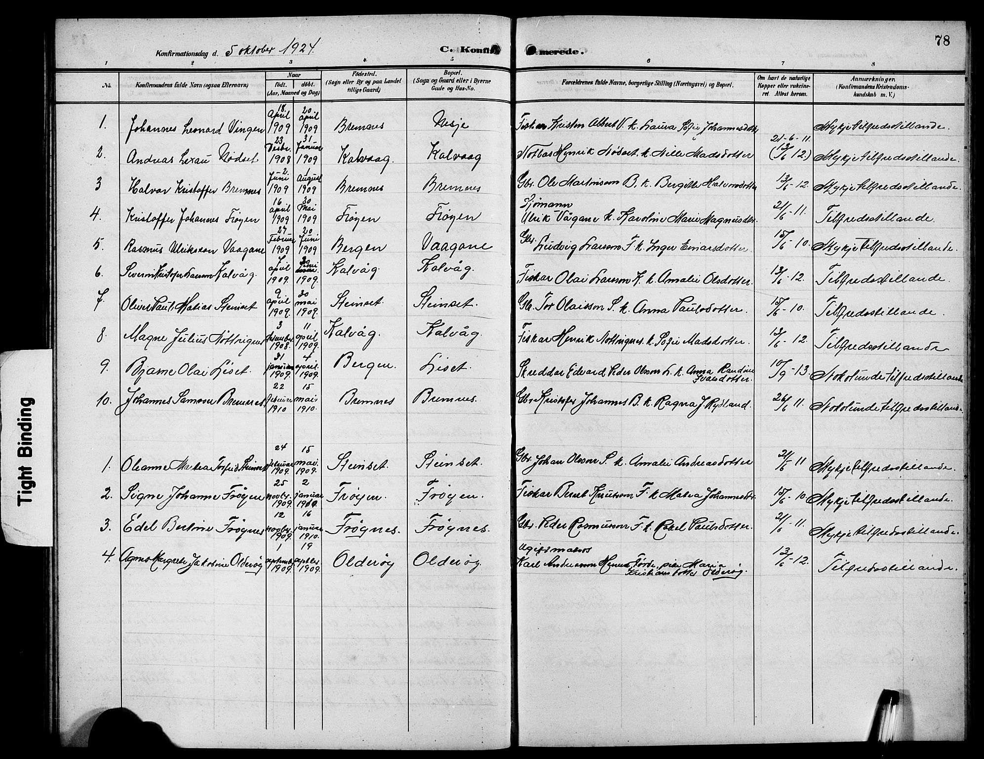 Bremanger sokneprestembete, AV/SAB-A-82201/H/Hab/Habb/L0001: Parish register (copy) no. B 1, 1906-1925, p. 78