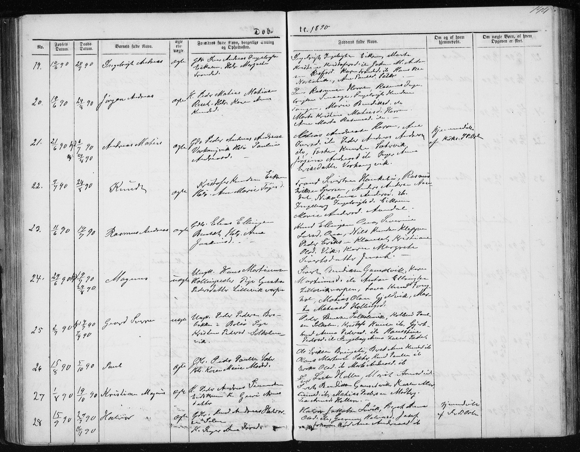 Ministerialprotokoller, klokkerbøker og fødselsregistre - Møre og Romsdal, AV/SAT-A-1454/560/L0724: Parish register (copy) no. 560C01, 1867-1892, p. 144
