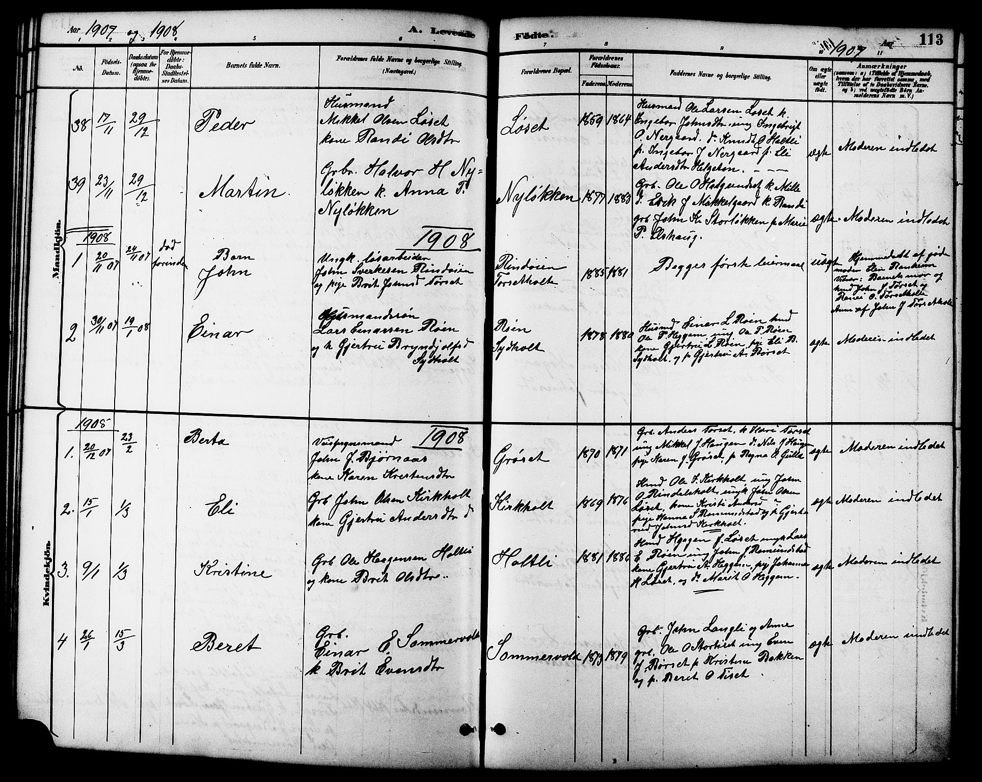 Ministerialprotokoller, klokkerbøker og fødselsregistre - Møre og Romsdal, SAT/A-1454/598/L1078: Parish register (copy) no. 598C03, 1892-1909, p. 113