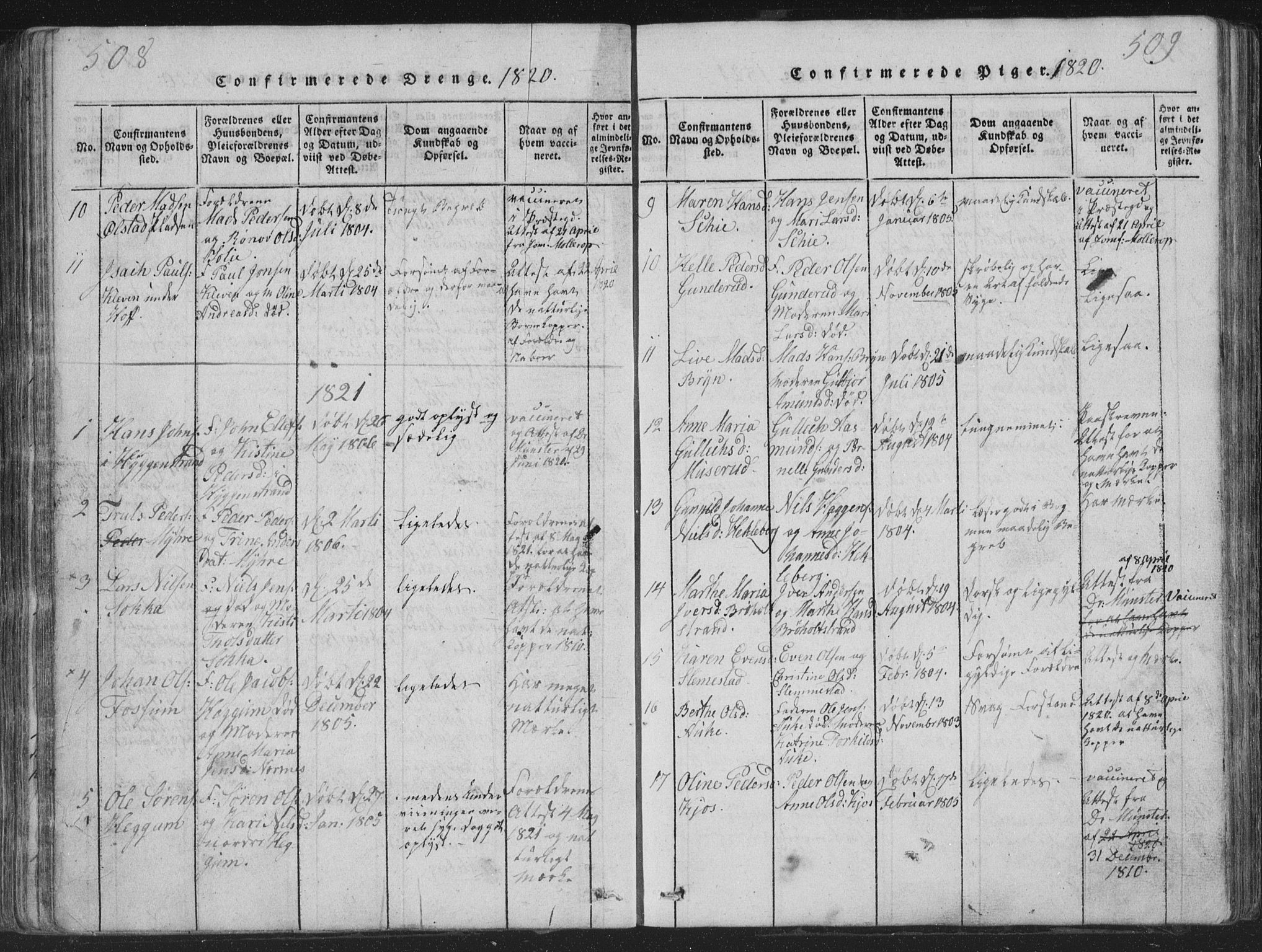 Røyken kirkebøker, SAKO/A-241/G/Ga/L0003: Parish register (copy) no. 3, 1814-1856, p. 508-509
