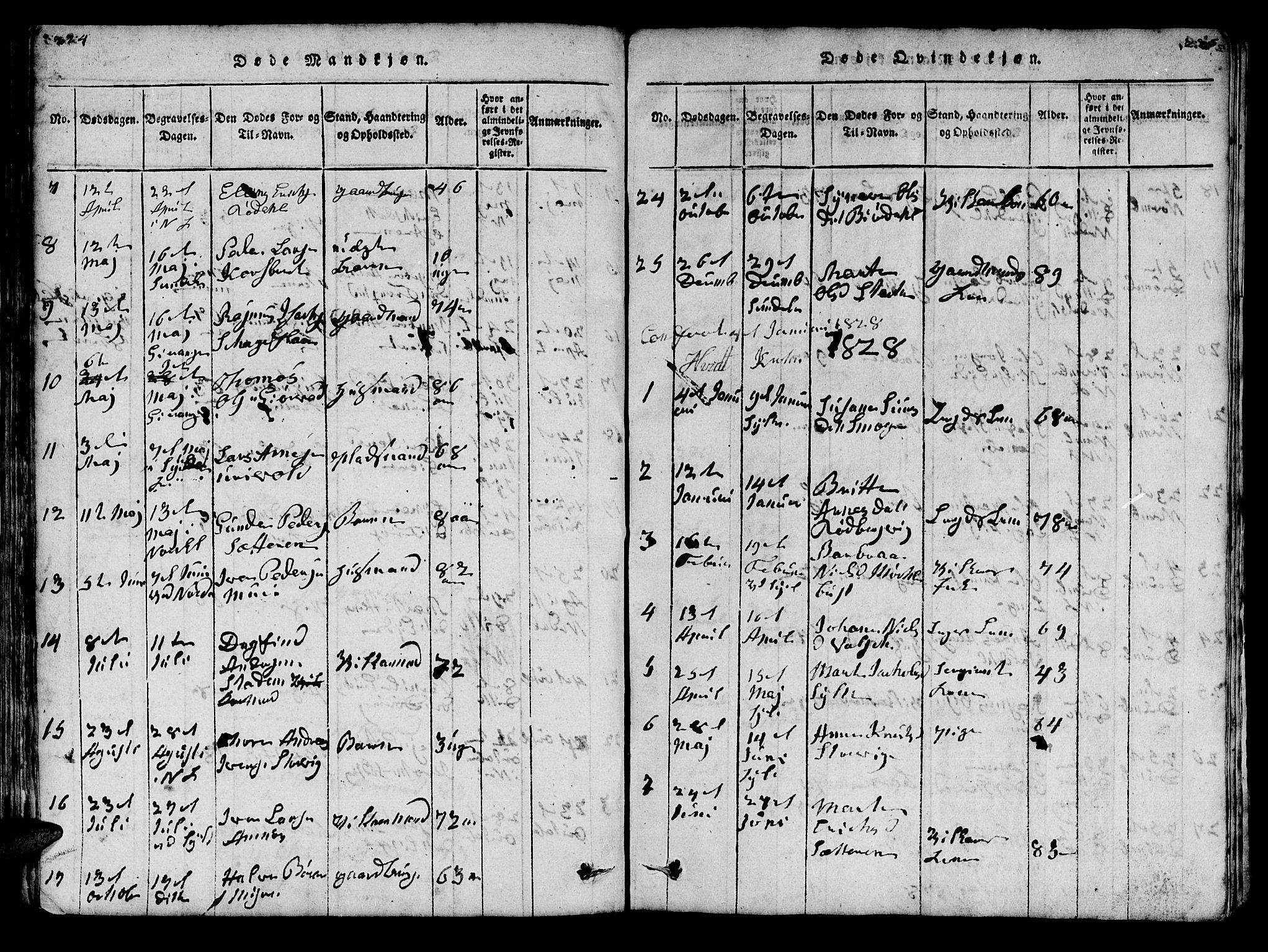 Ministerialprotokoller, klokkerbøker og fødselsregistre - Møre og Romsdal, SAT/A-1454/519/L0246: Parish register (official) no. 519A05, 1817-1834, p. 224-225