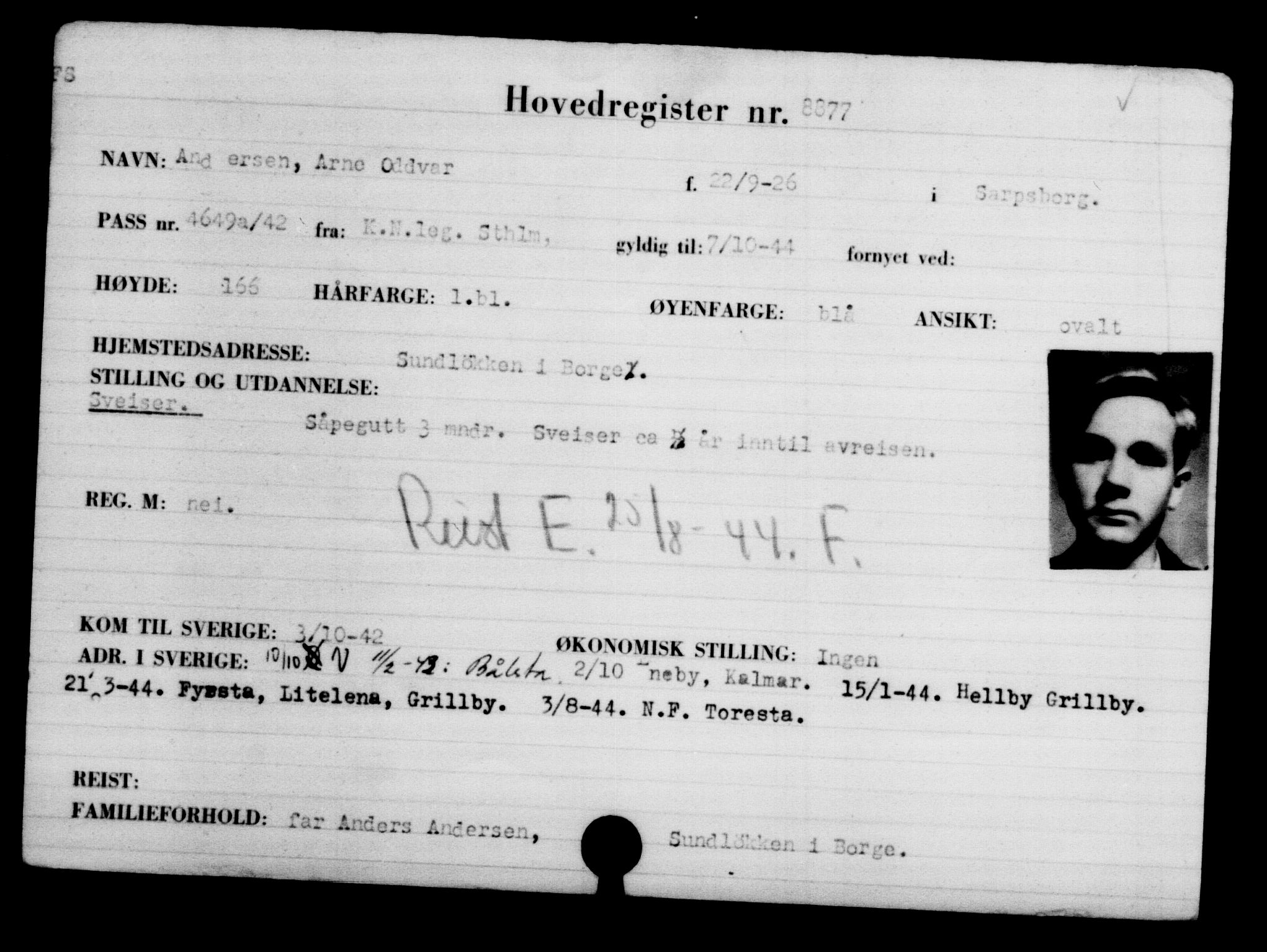 Utenriksstasjonene, Legasjonen i Stockholm, Flyktningkontoret, AV/RA-S-6753/V/Va/L0005: Kjesäterkartoteket, flyktninger med registreringsnr. 6600-9417, 1940-1945, p. 2669