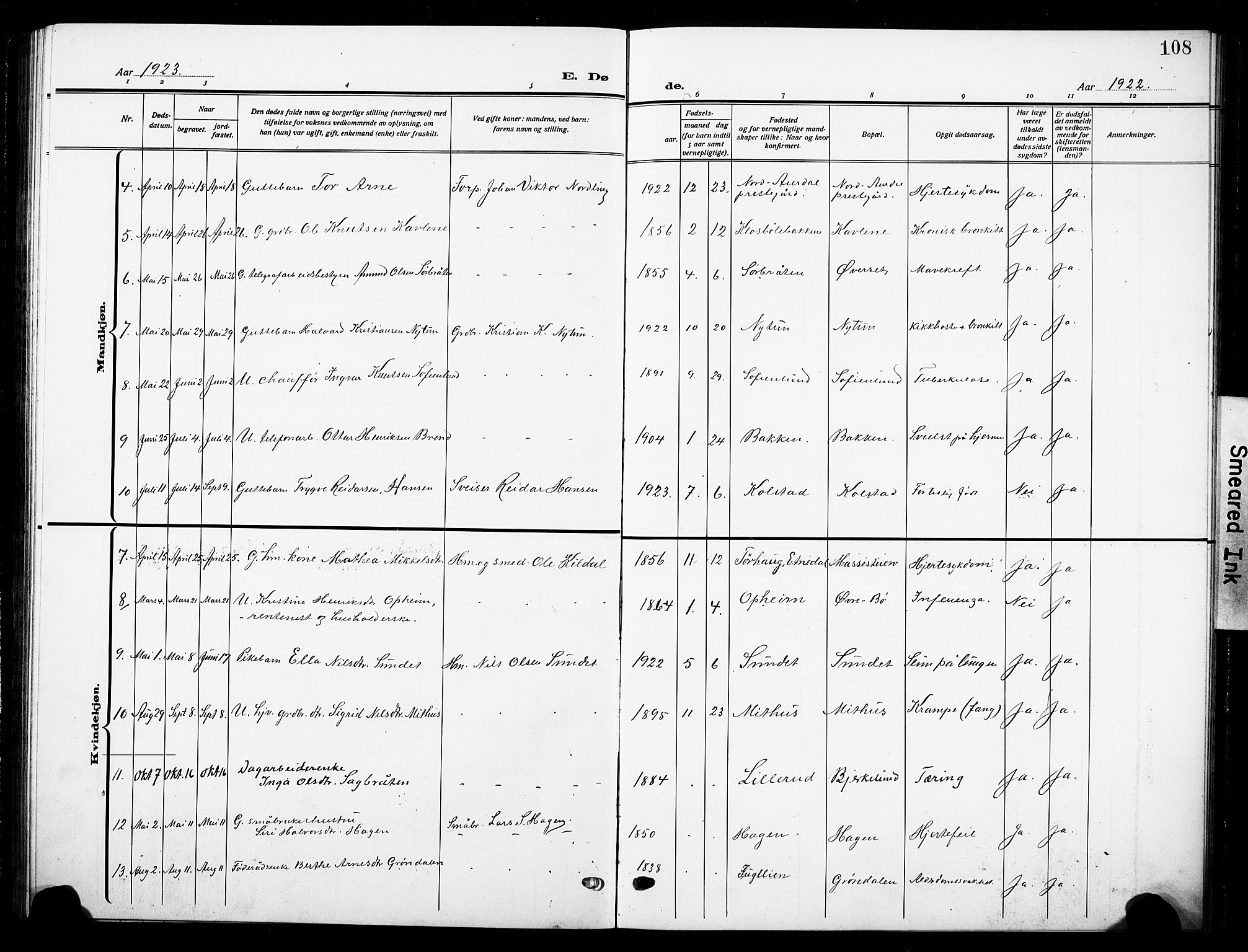 Nord-Aurdal prestekontor, AV/SAH-PREST-132/H/Ha/Hab/L0016: Parish register (copy) no. 16, 1920-1932, p. 108