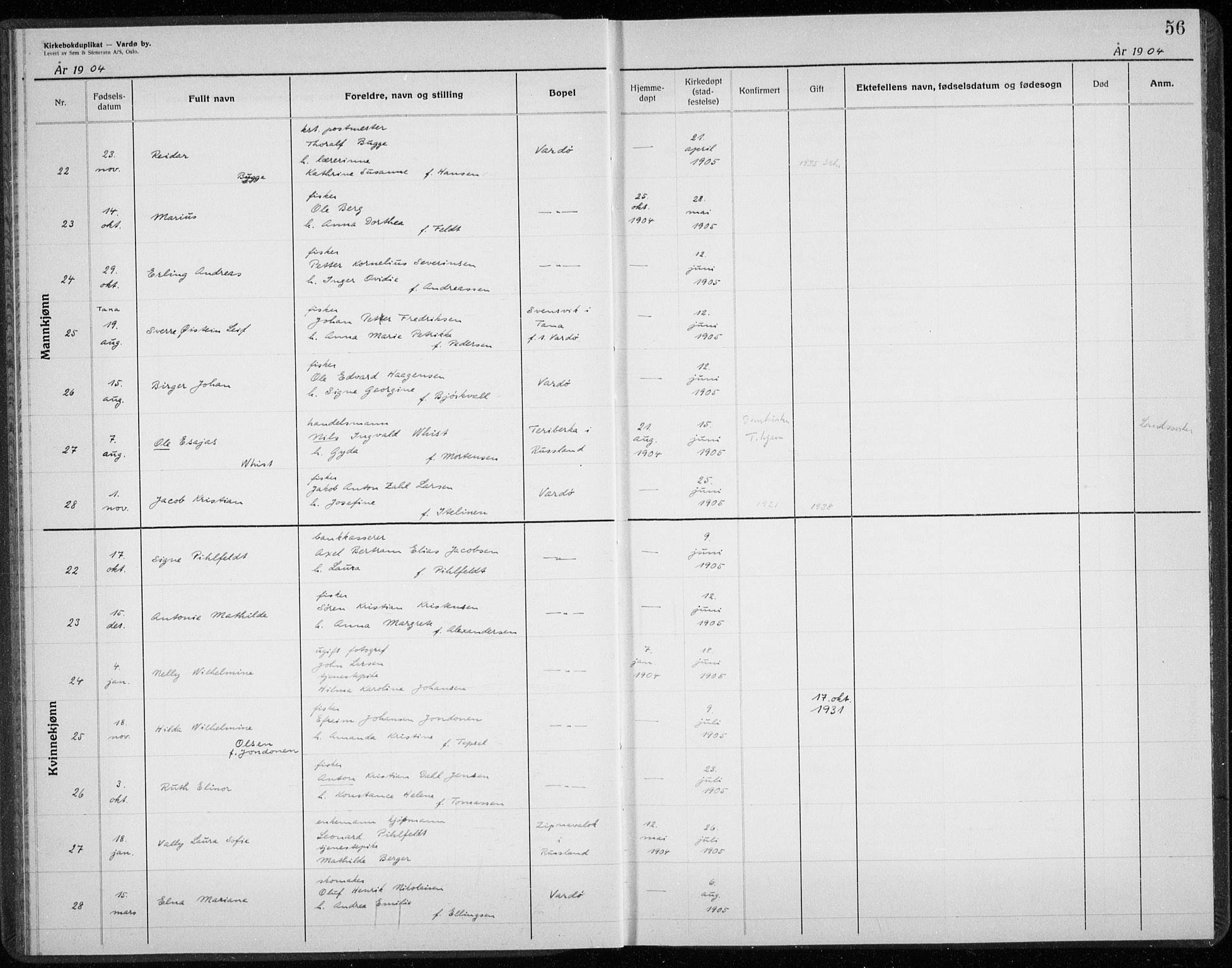 Vardø sokneprestkontor, AV/SATØ-S-1332/H/Hc/L0001kirkerekon: Other parish register no. 1, 1900-1914, p. 56