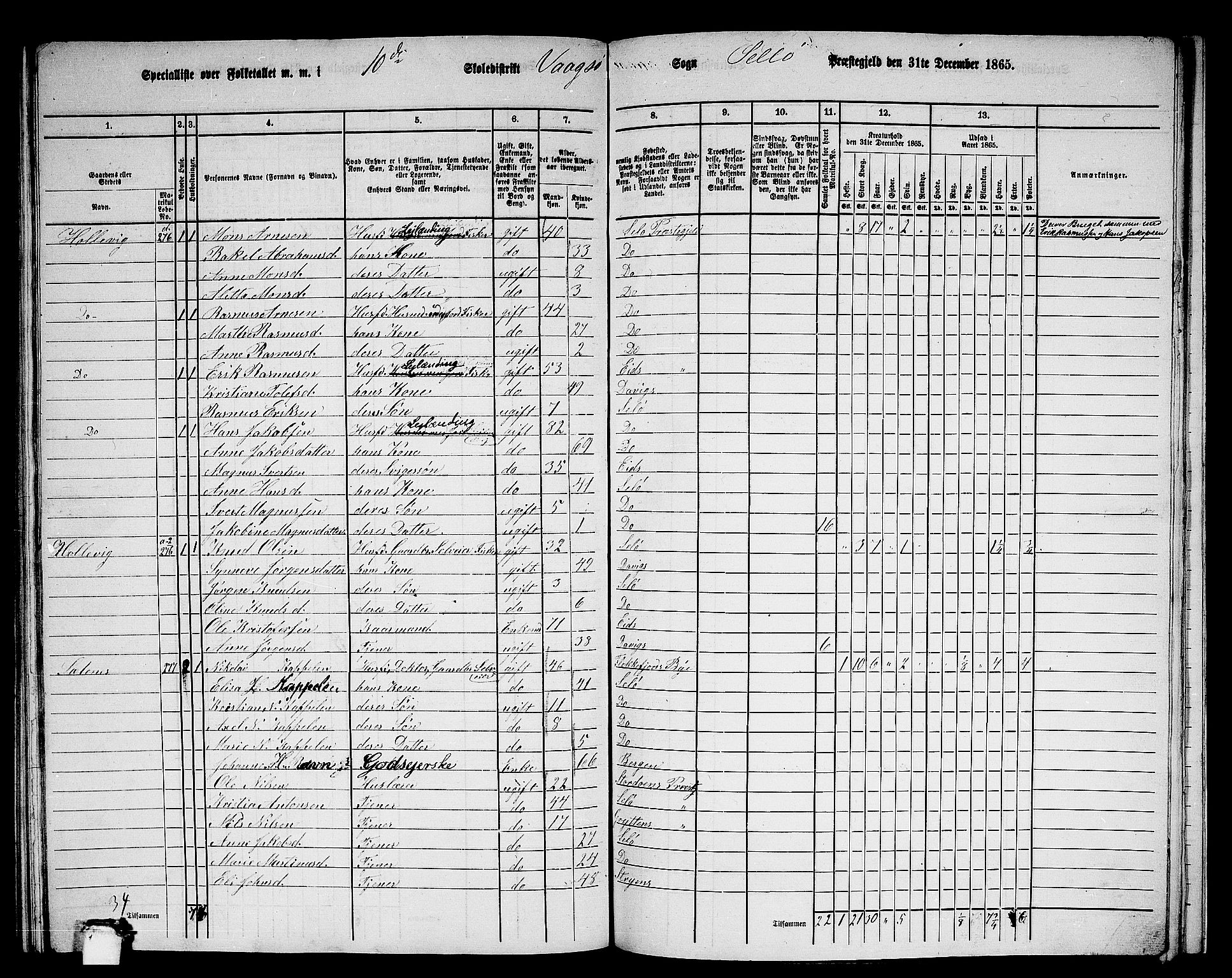 RA, 1865 census for Selje, 1865, p. 159