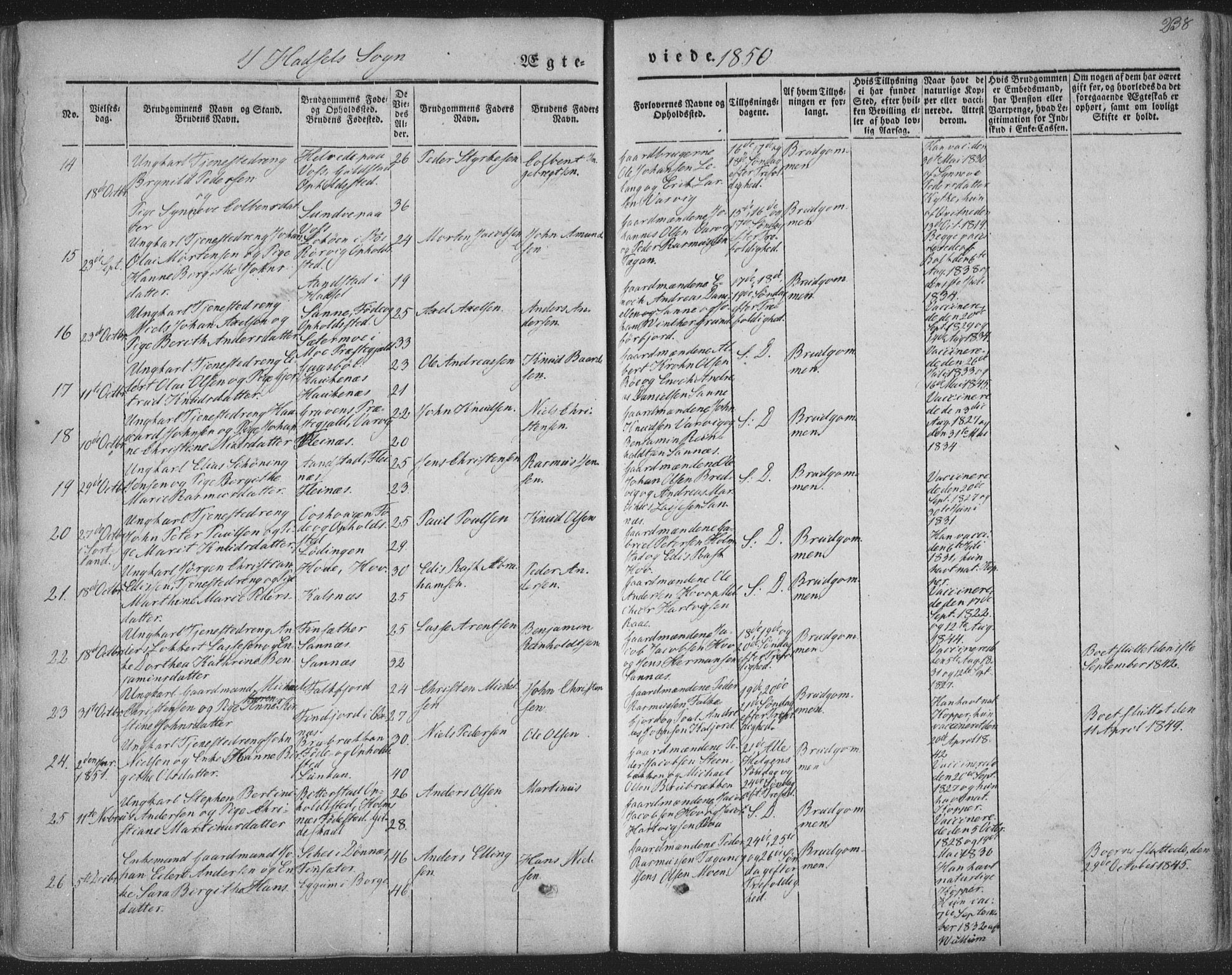 Ministerialprotokoller, klokkerbøker og fødselsregistre - Nordland, AV/SAT-A-1459/888/L1241: Parish register (official) no. 888A07, 1849-1869, p. 238