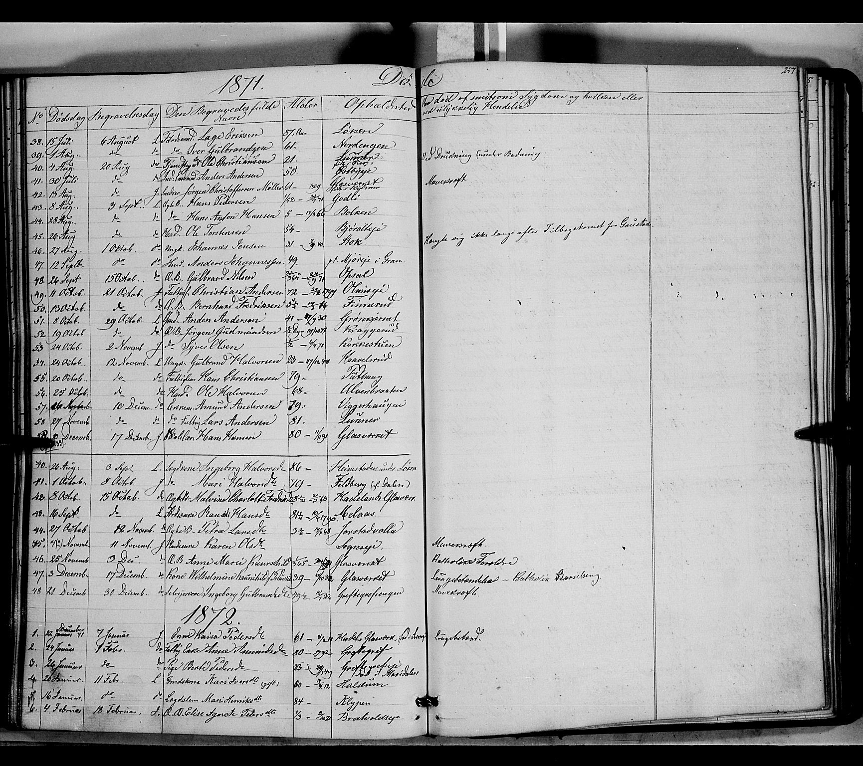 Jevnaker prestekontor, SAH/PREST-116/H/Ha/Haa/L0007: Parish register (official) no. 7, 1858-1876, p. 257