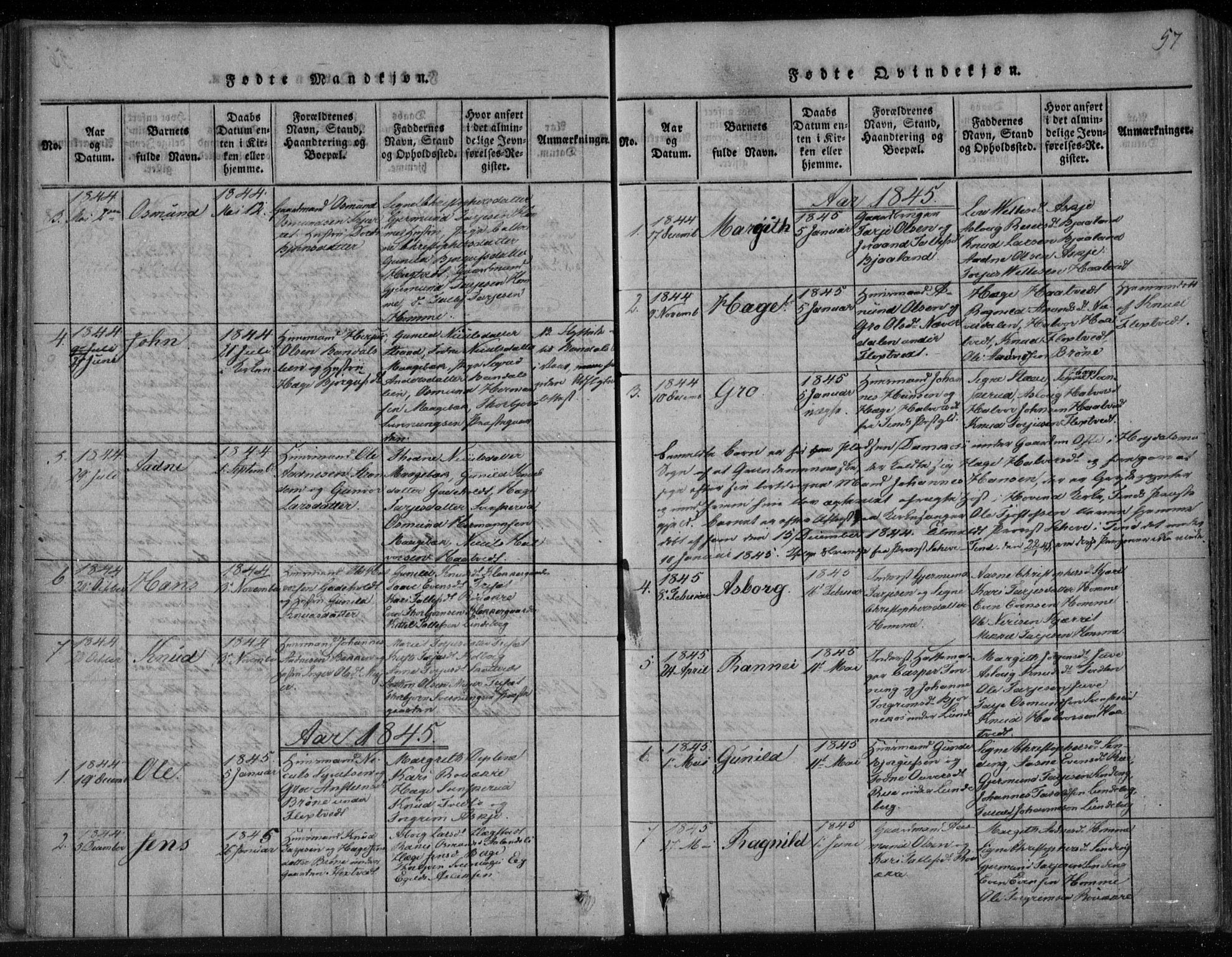 Lårdal kirkebøker, AV/SAKO-A-284/F/Fa/L0005: Parish register (official) no. I 5, 1815-1860, p. 57