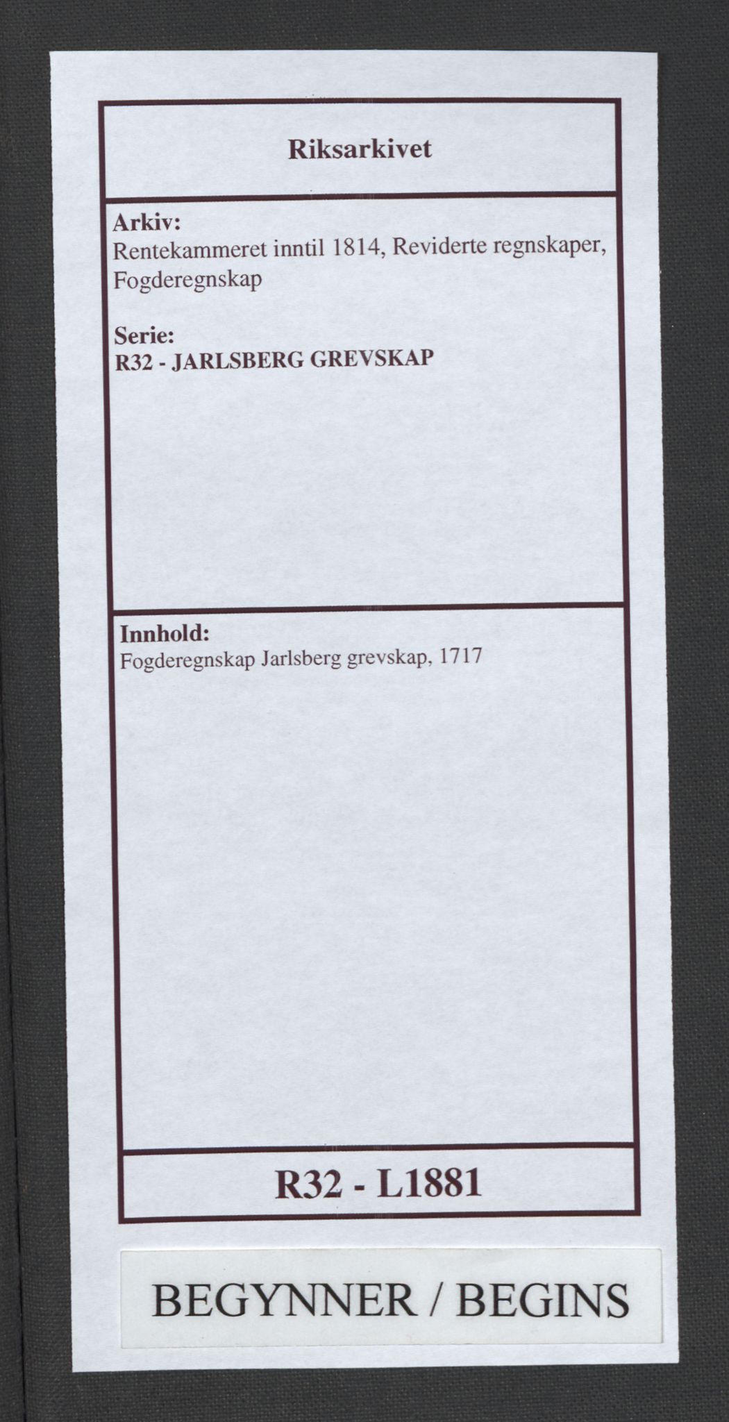 Rentekammeret inntil 1814, Reviderte regnskaper, Fogderegnskap, AV/RA-EA-4092/R32/L1881: Fogderegnskap Jarlsberg grevskap, 1717, p. 1