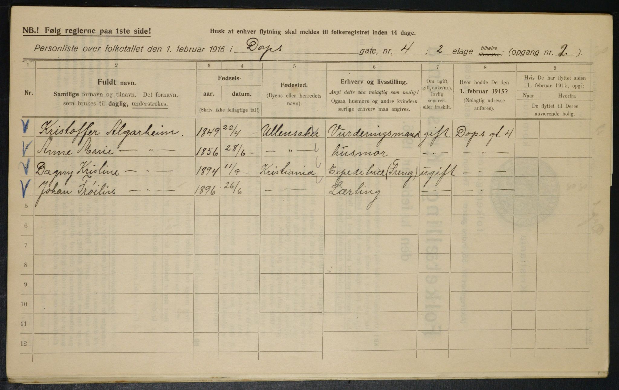 OBA, Municipal Census 1916 for Kristiania, 1916, p. 15939