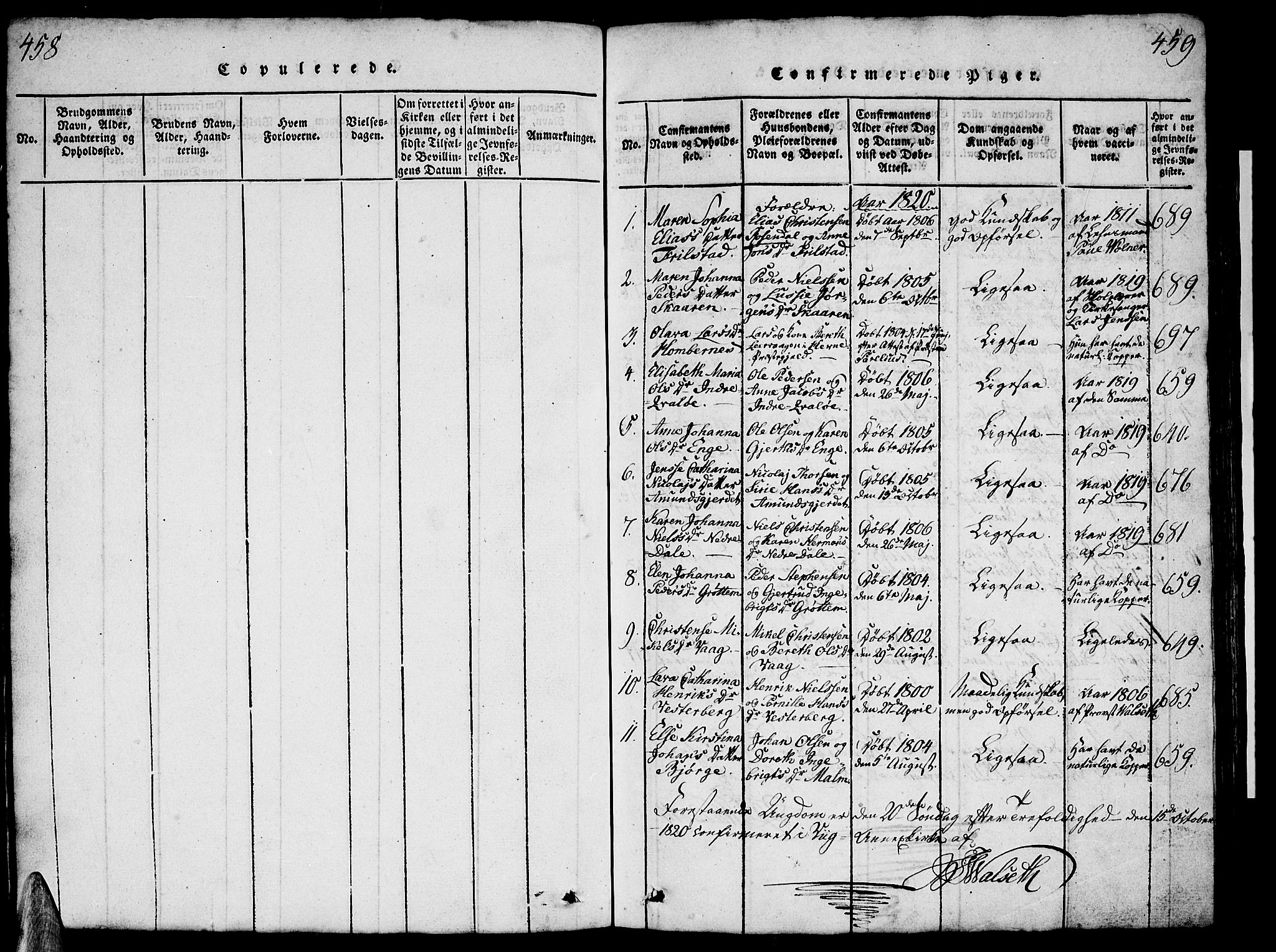 Ministerialprotokoller, klokkerbøker og fødselsregistre - Nordland, SAT/A-1459/812/L0186: Parish register (copy) no. 812C04, 1820-1849, p. 458-459