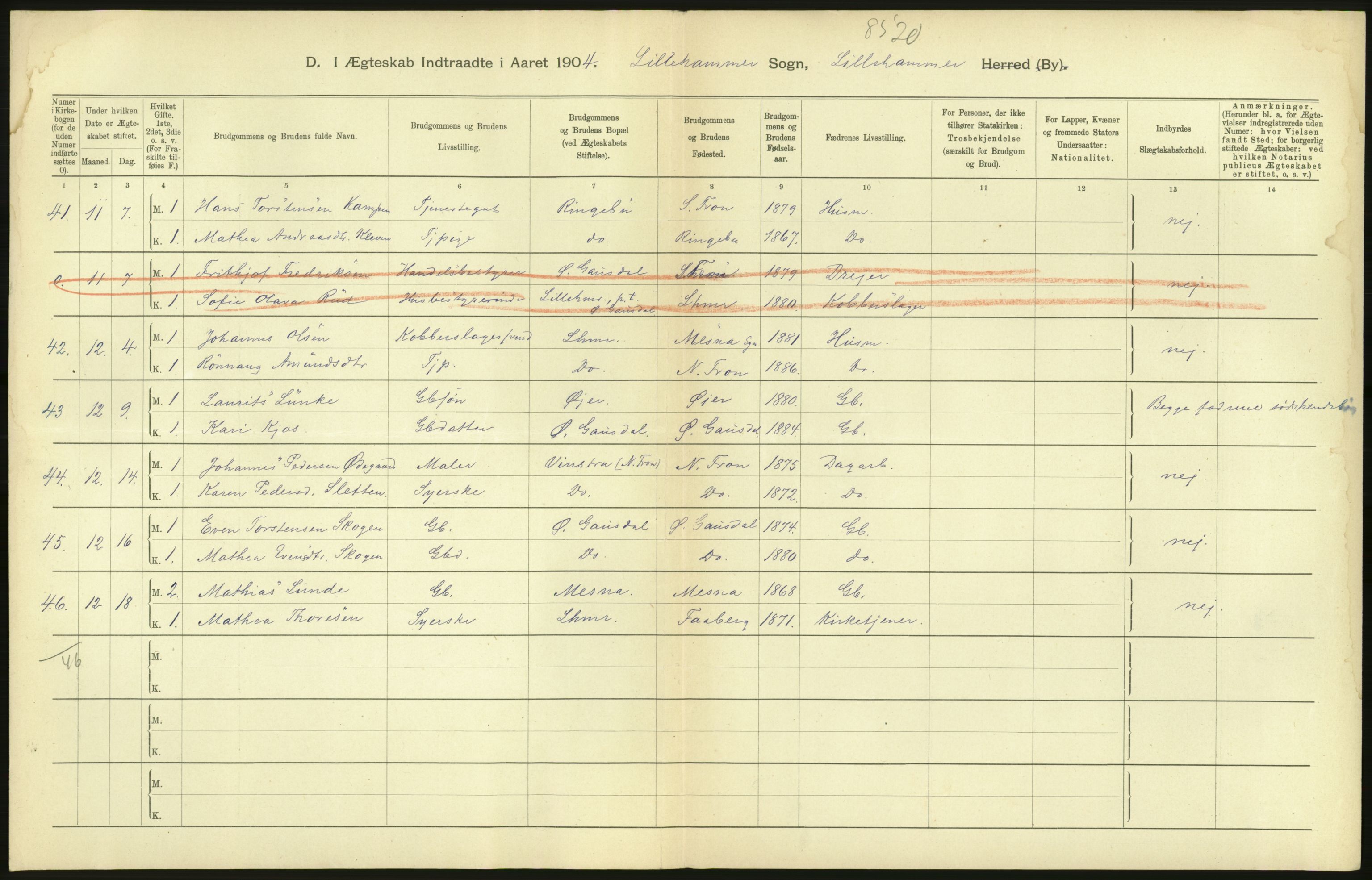 Statistisk sentralbyrå, Sosiodemografiske emner, Befolkning, AV/RA-S-2228/D/Df/Dfa/Dfab/L0006: Kristians amt: Fødte, gifte, døde, 1904, p. 836