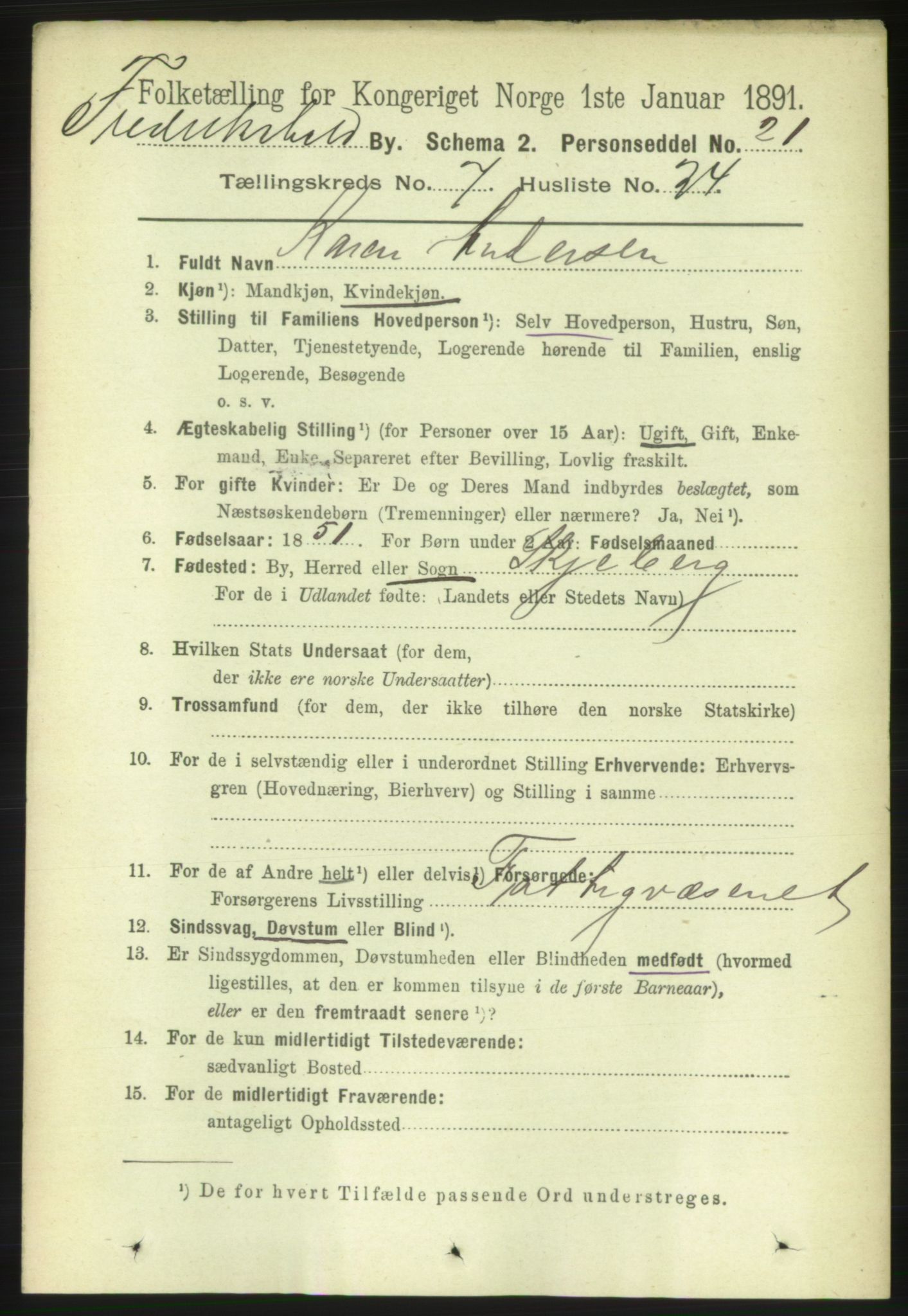 RA, 1891 census for 0101 Fredrikshald, 1891, p. 5314