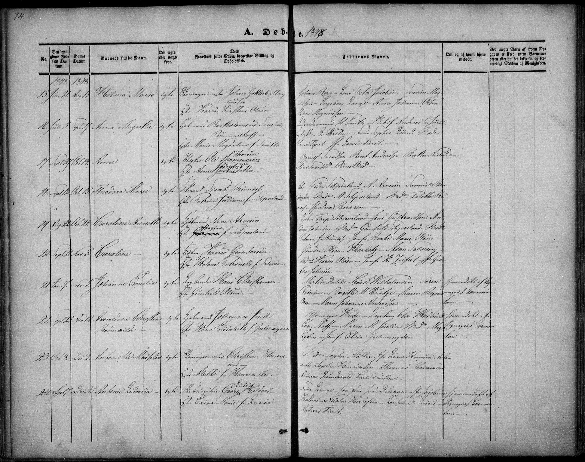 Arendal sokneprestkontor, Trefoldighet, SAK/1111-0040/F/Fa/L0005: Parish register (official) no. A 5, 1838-1854, p. 74