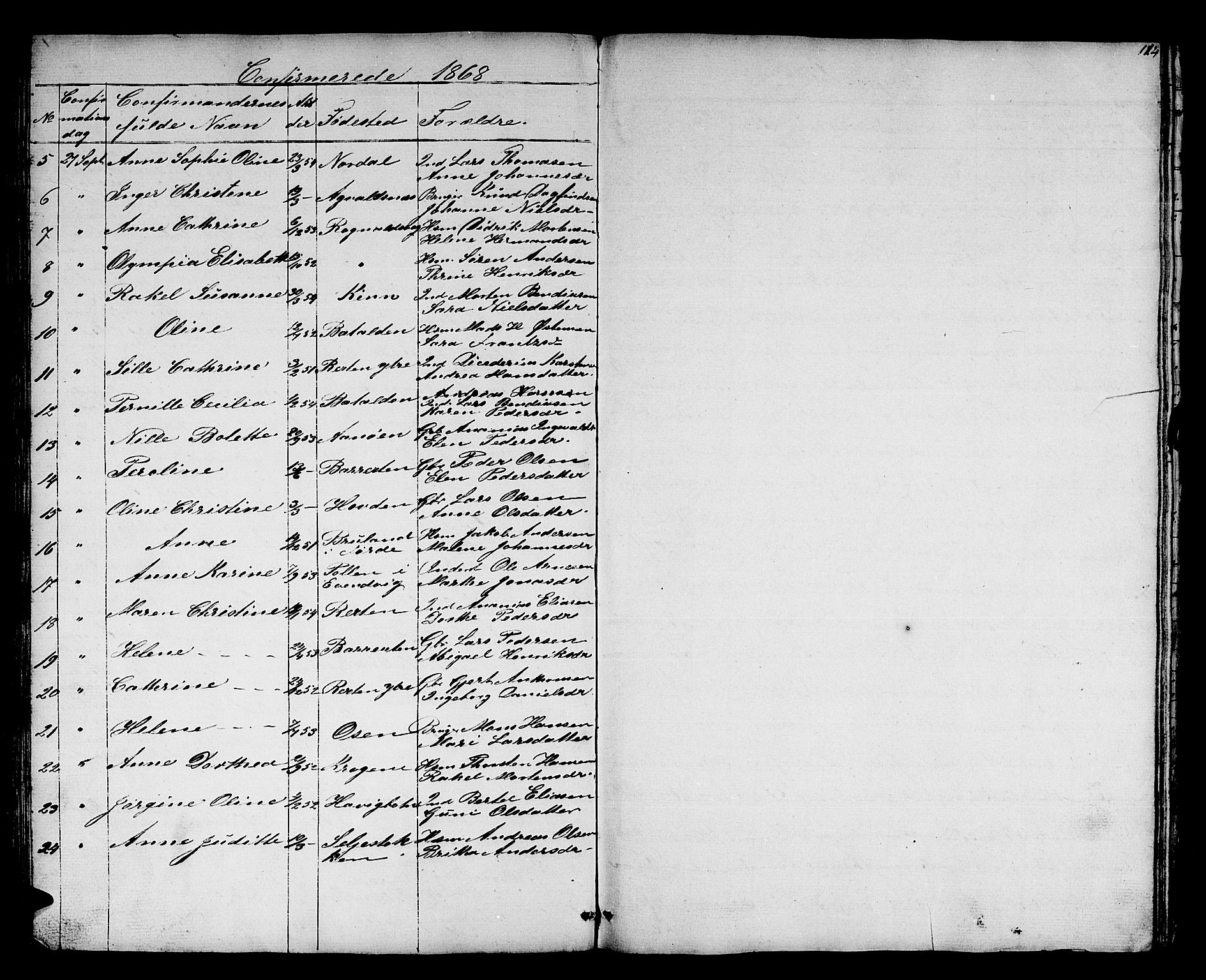 Kinn sokneprestembete, SAB/A-80801/H/Hab/Haba/L0001: Parish register (copy) no. A 1, 1853-1868, p. 114