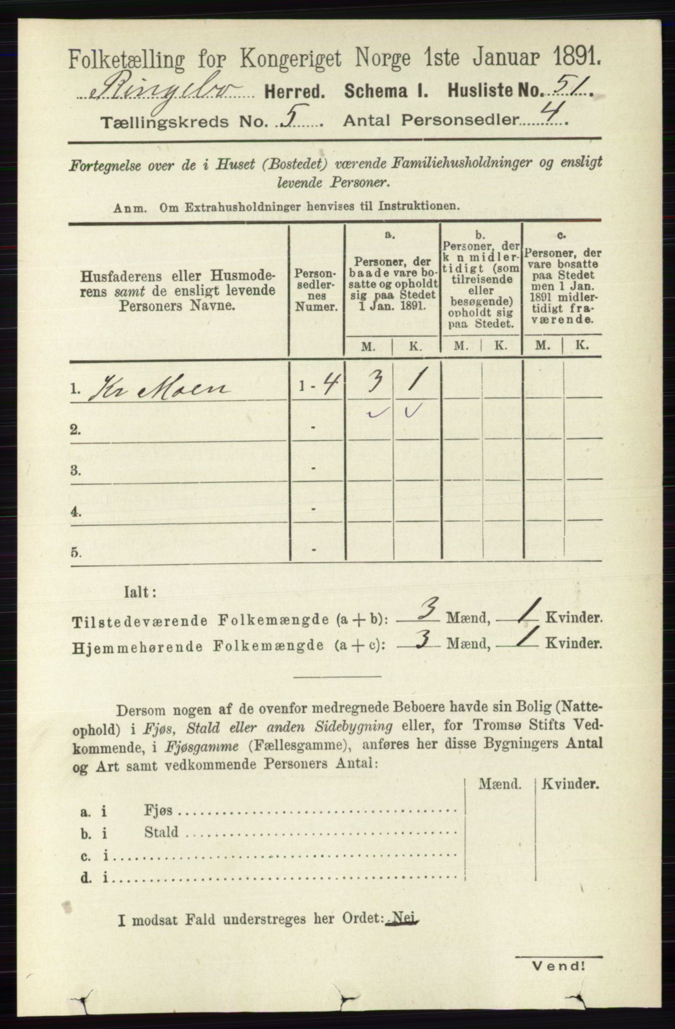 RA, 1891 census for 0520 Ringebu, 1891, p. 1950