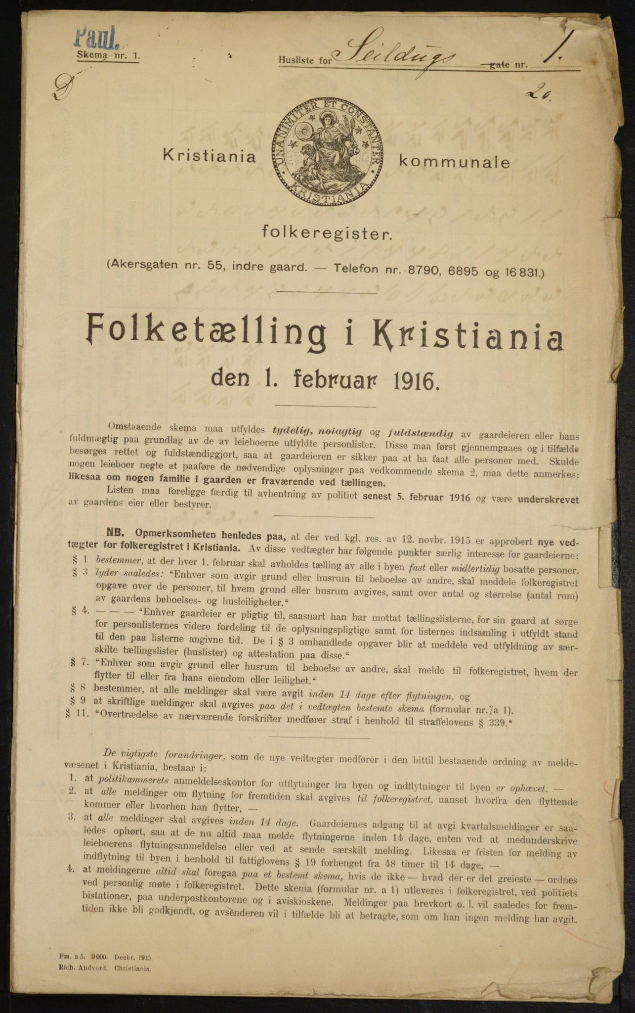 OBA, Municipal Census 1916 for Kristiania, 1916, p. 96142