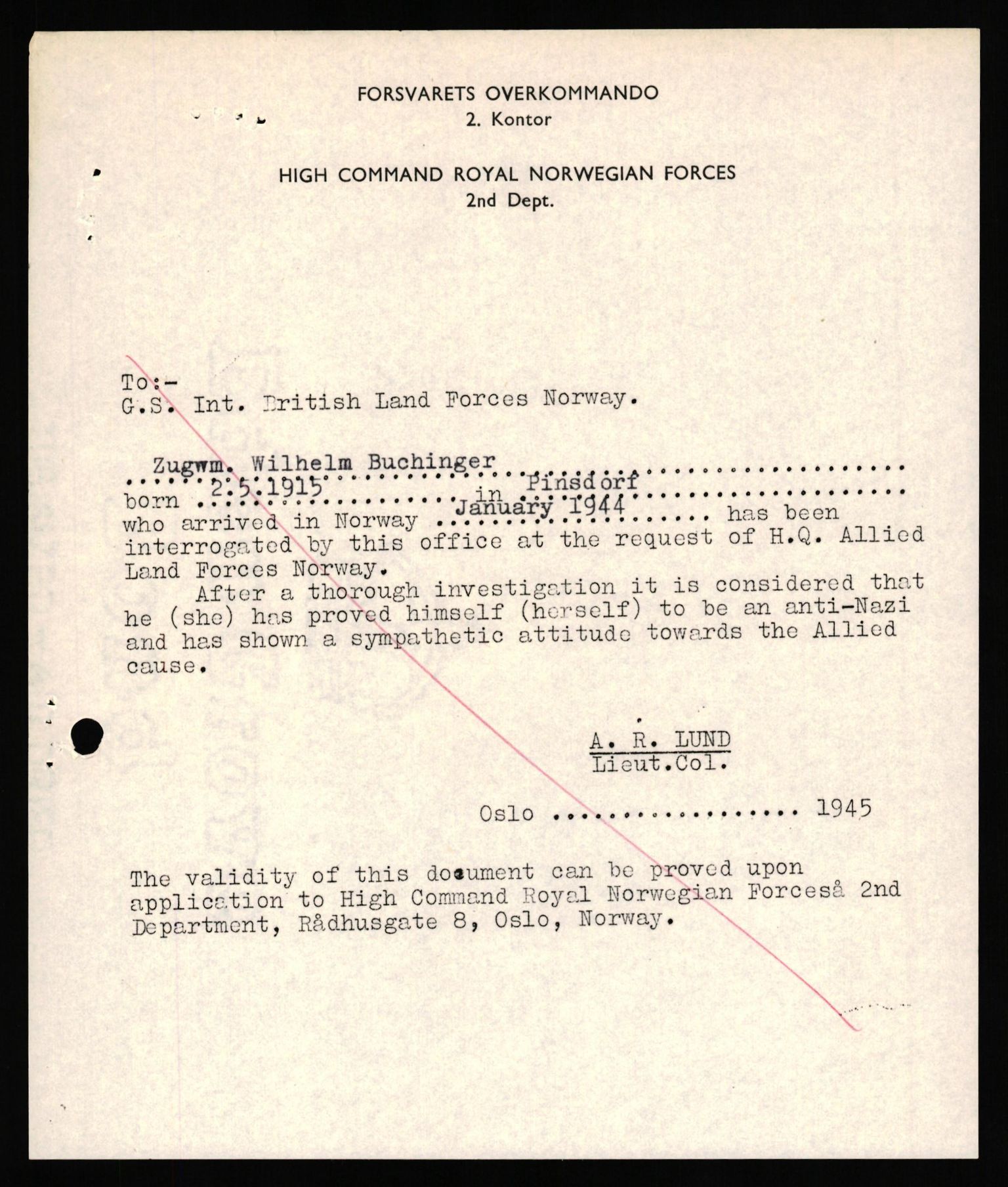 Forsvaret, Forsvarets overkommando II, AV/RA-RAFA-3915/D/Db/L0038: CI Questionaires. Tyske okkupasjonsstyrker i Norge. Østerrikere., 1945-1946, p. 130