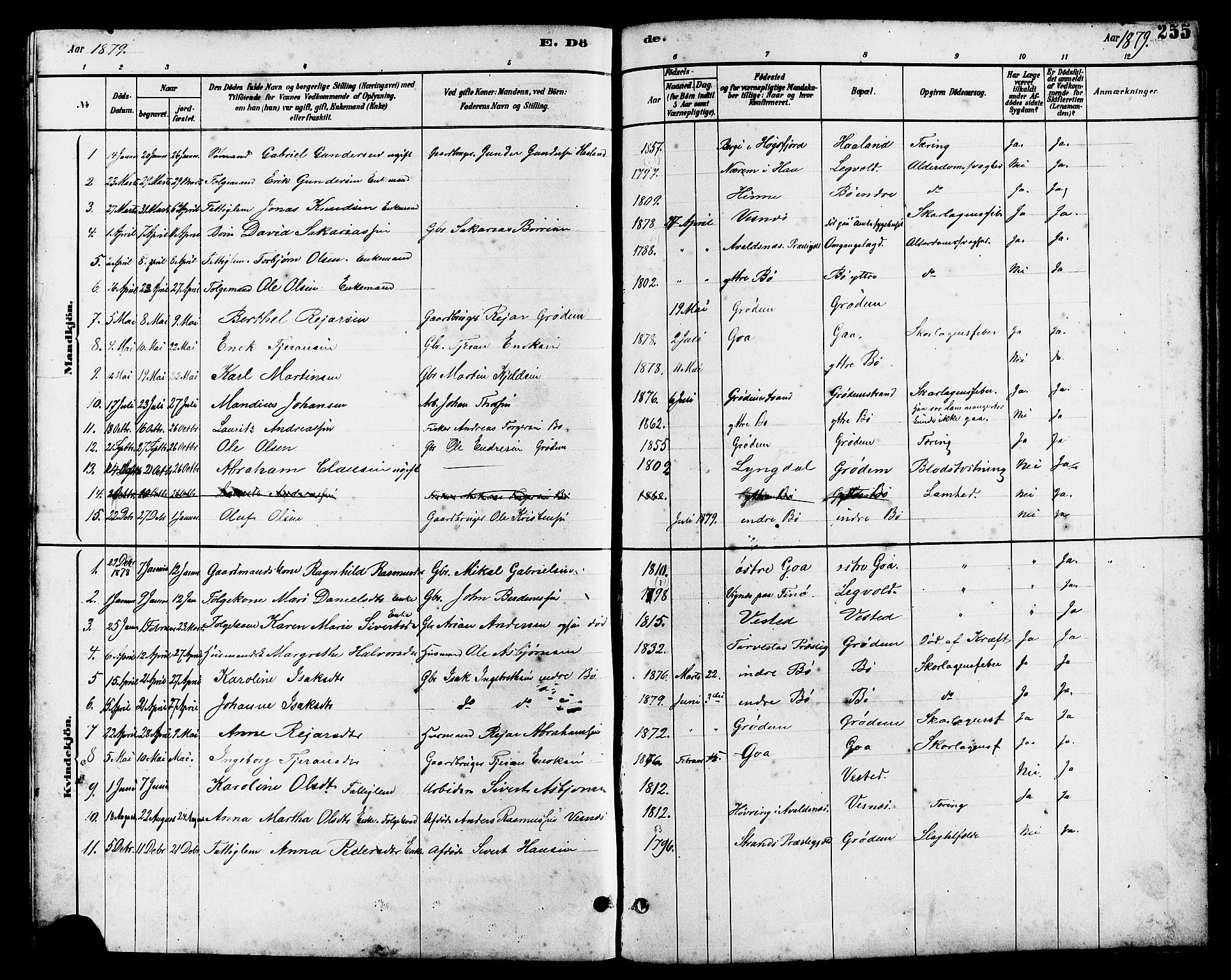 Hetland sokneprestkontor, SAST/A-101826/30/30BB/L0006: Parish register (copy) no. B 6, 1878-1921, p. 255